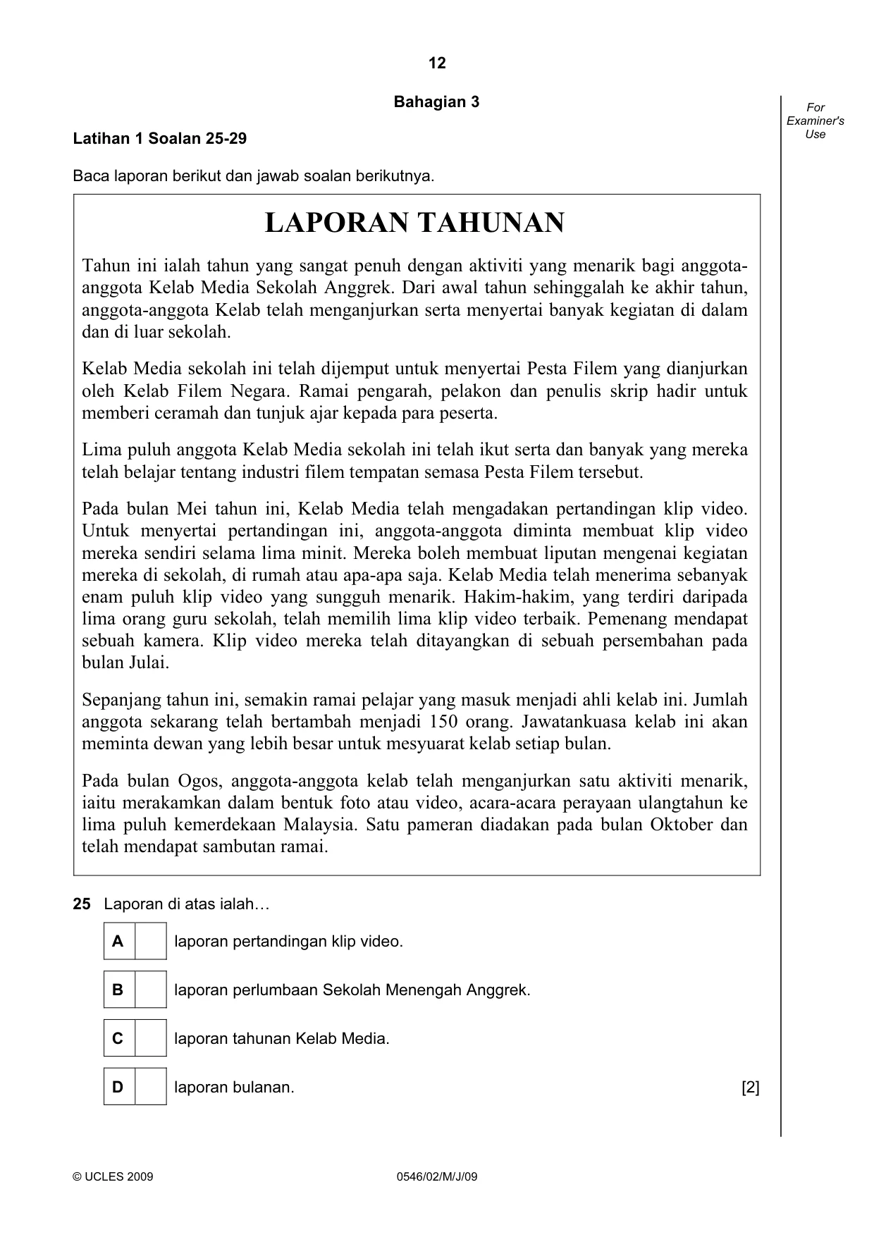 Cambridge IGCSE Malay - Foreign Language 0546 2009 May/June Paper 2 · Variant 1 question paper, page 12 of 16
