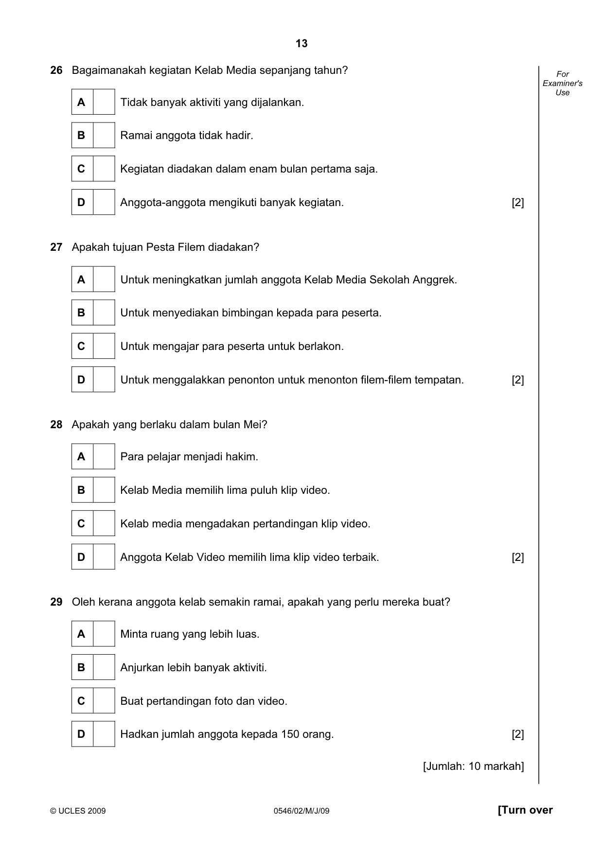 Cambridge IGCSE Malay - Foreign Language 0546 2009 May/June Paper 2 · Variant 1 question paper, page 13 of 16