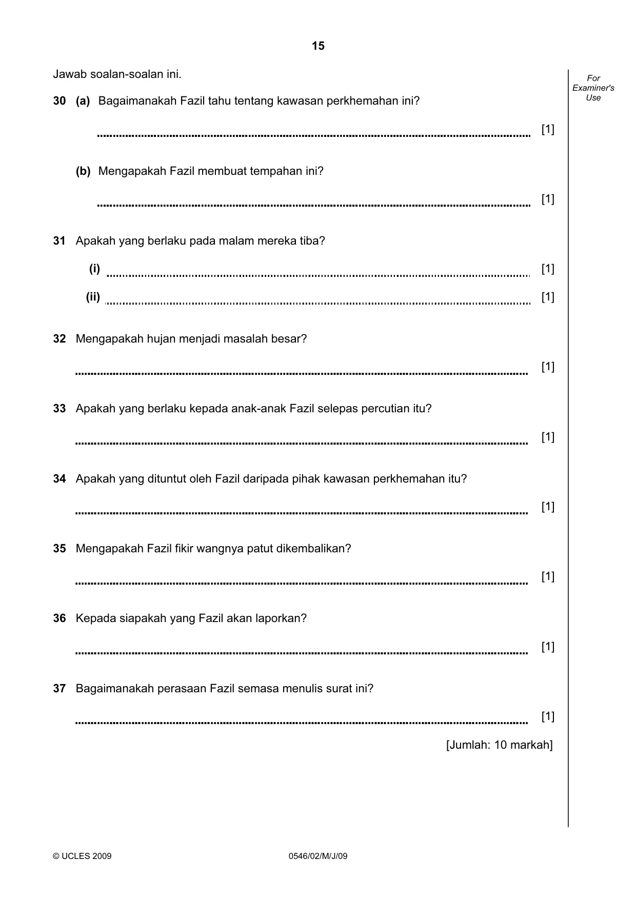 Cambridge IGCSE Malay - Foreign Language 0546 2009 May/June Paper 2 · Variant 1 question paper, page 15 of 16