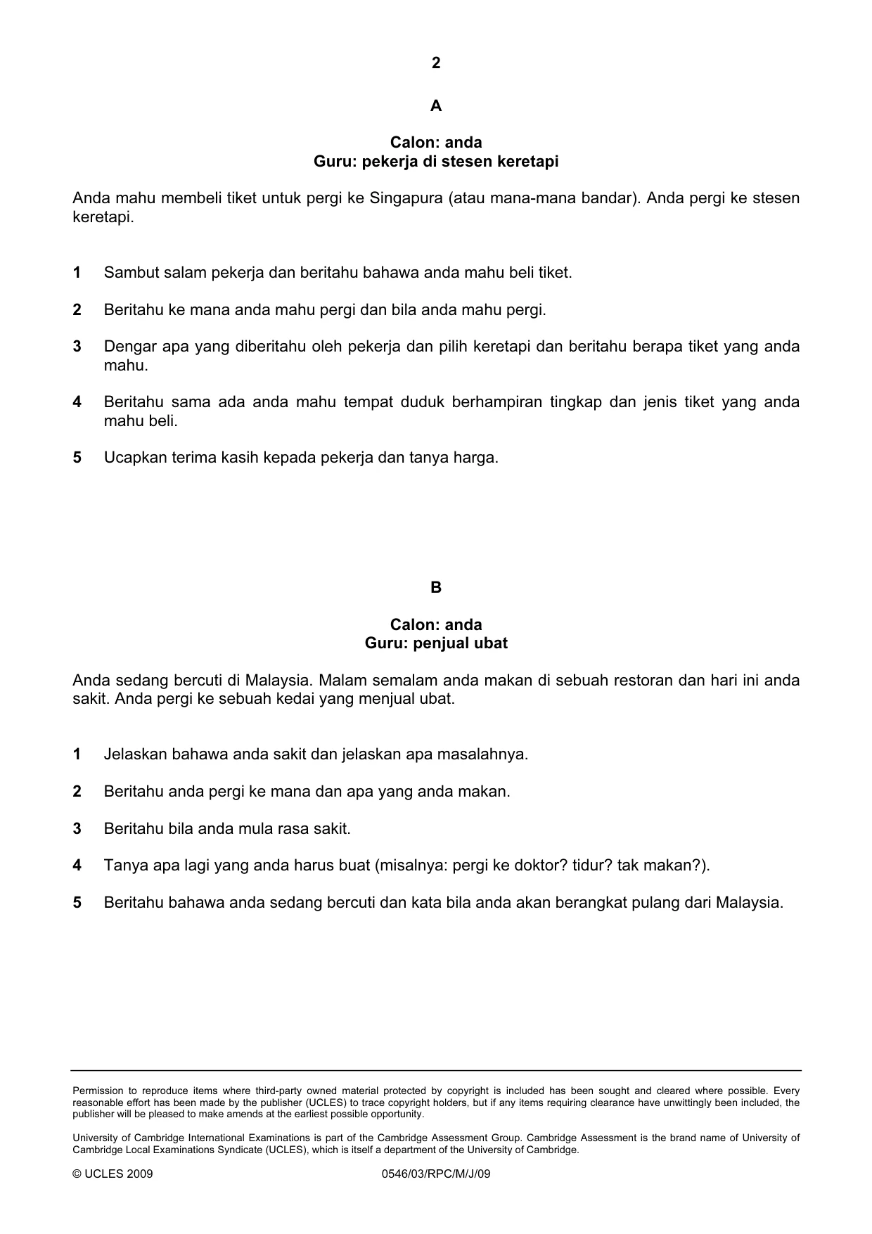 Cambridge IGCSE Malay - Foreign Language 0546 2009 May/June Paper 3 · Variant 1 question paper, page 2 of 18