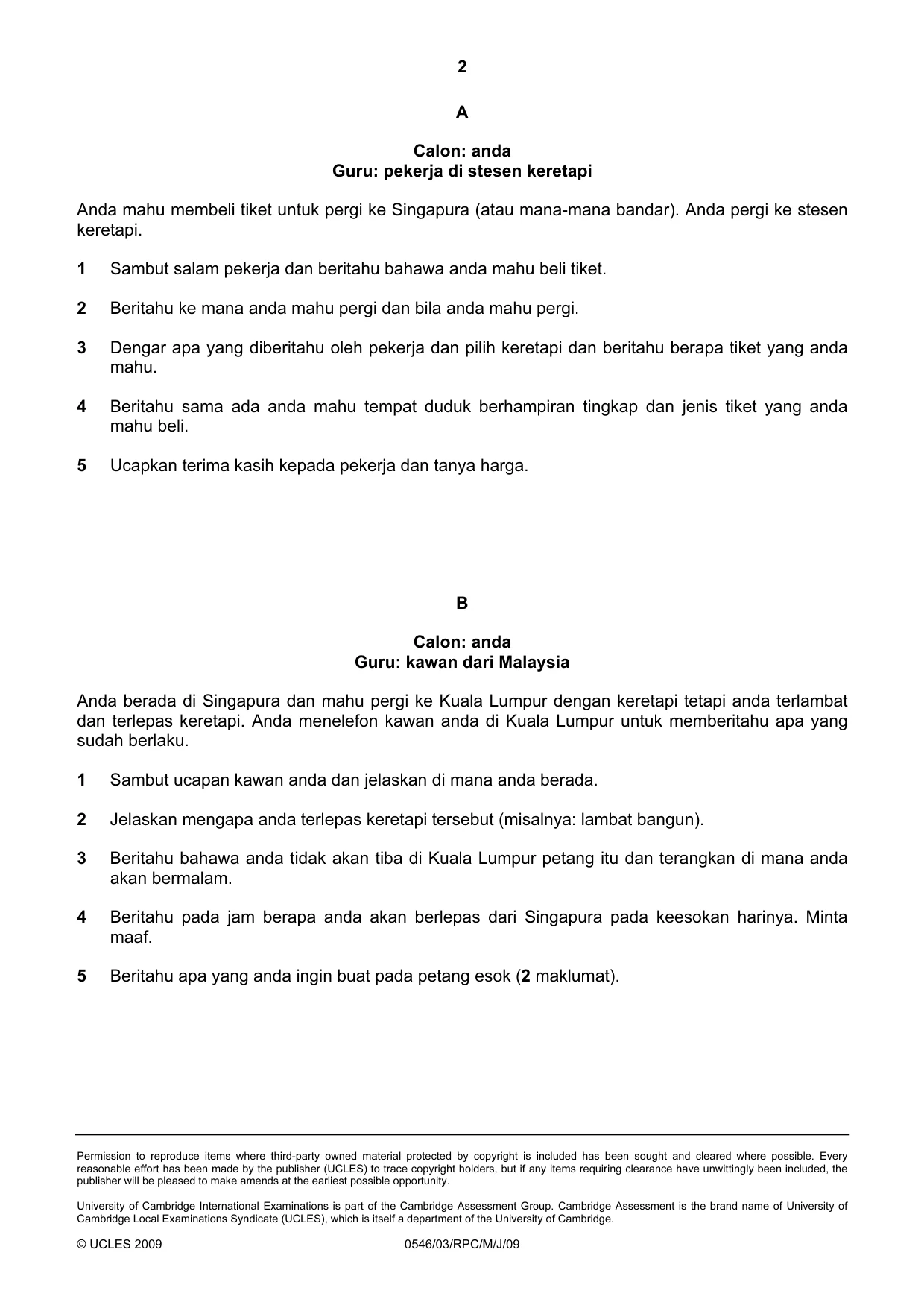 Cambridge IGCSE Malay - Foreign Language 0546 2009 May/June Paper 3 · Variant 1 question paper, page 4 of 18