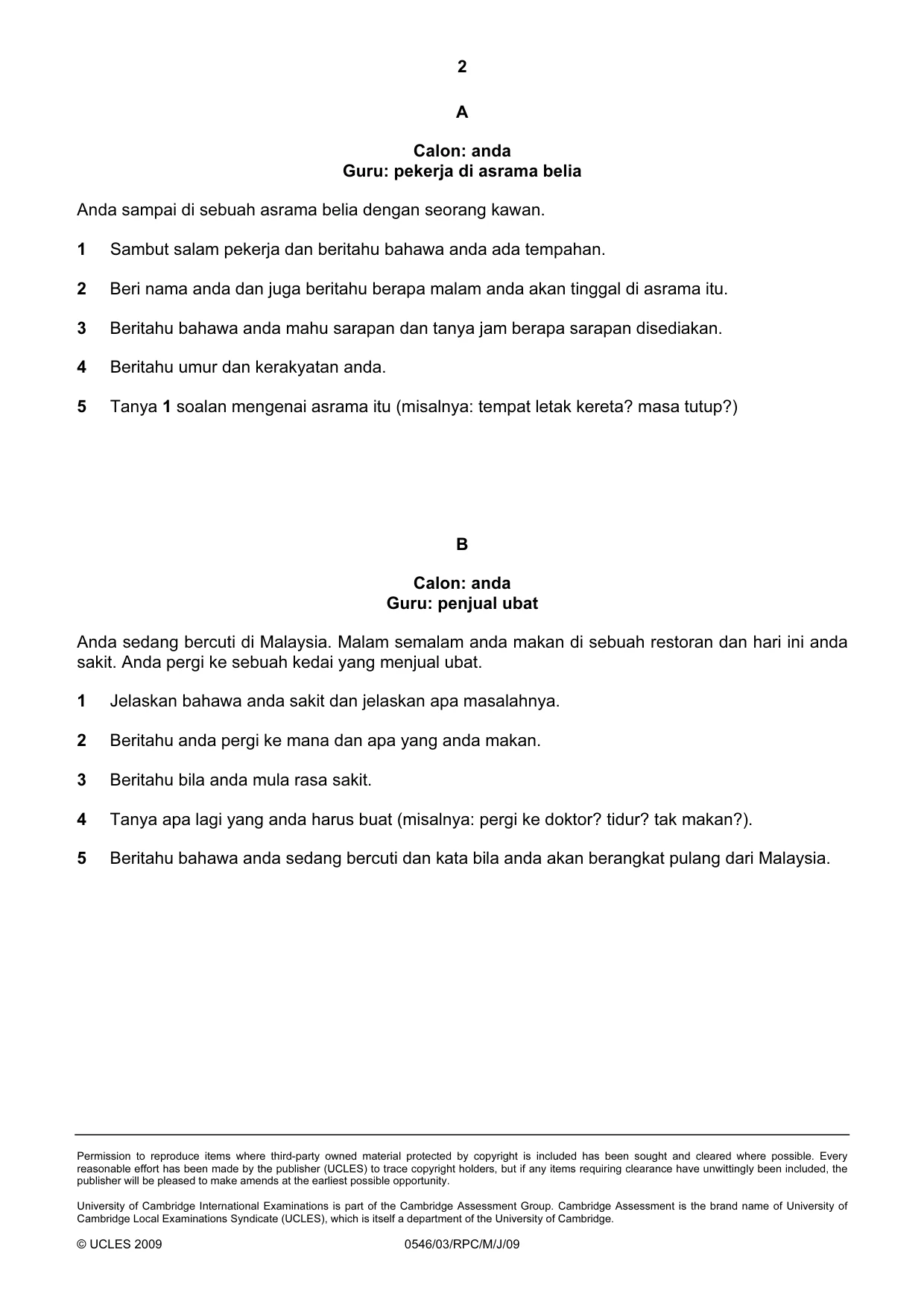 Cambridge IGCSE Malay - Foreign Language 0546 2009 May/June Paper 3 · Variant 1 question paper, page 8 of 18