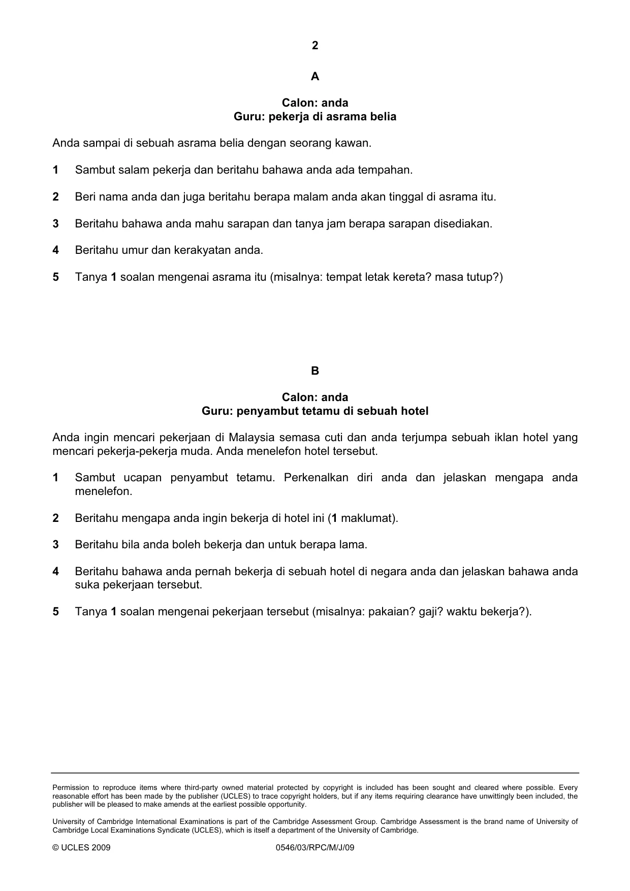 Cambridge IGCSE Malay - Foreign Language 0546 2009 May/June Paper 3 · Variant 1 question paper, page 12 of 18