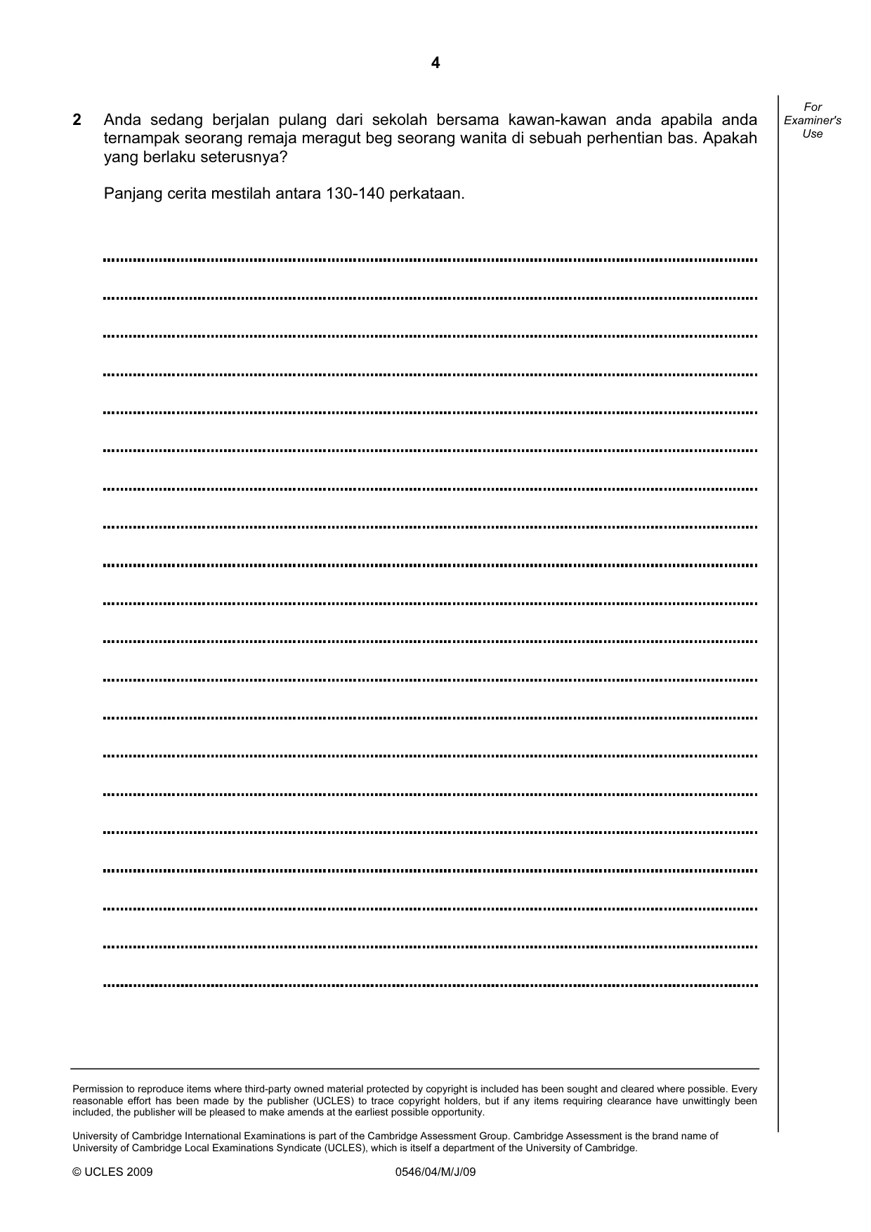 Cambridge IGCSE Malay - Foreign Language 0546 2009 May/June Paper 4 · Variant 1 question paper, page 4 of 4