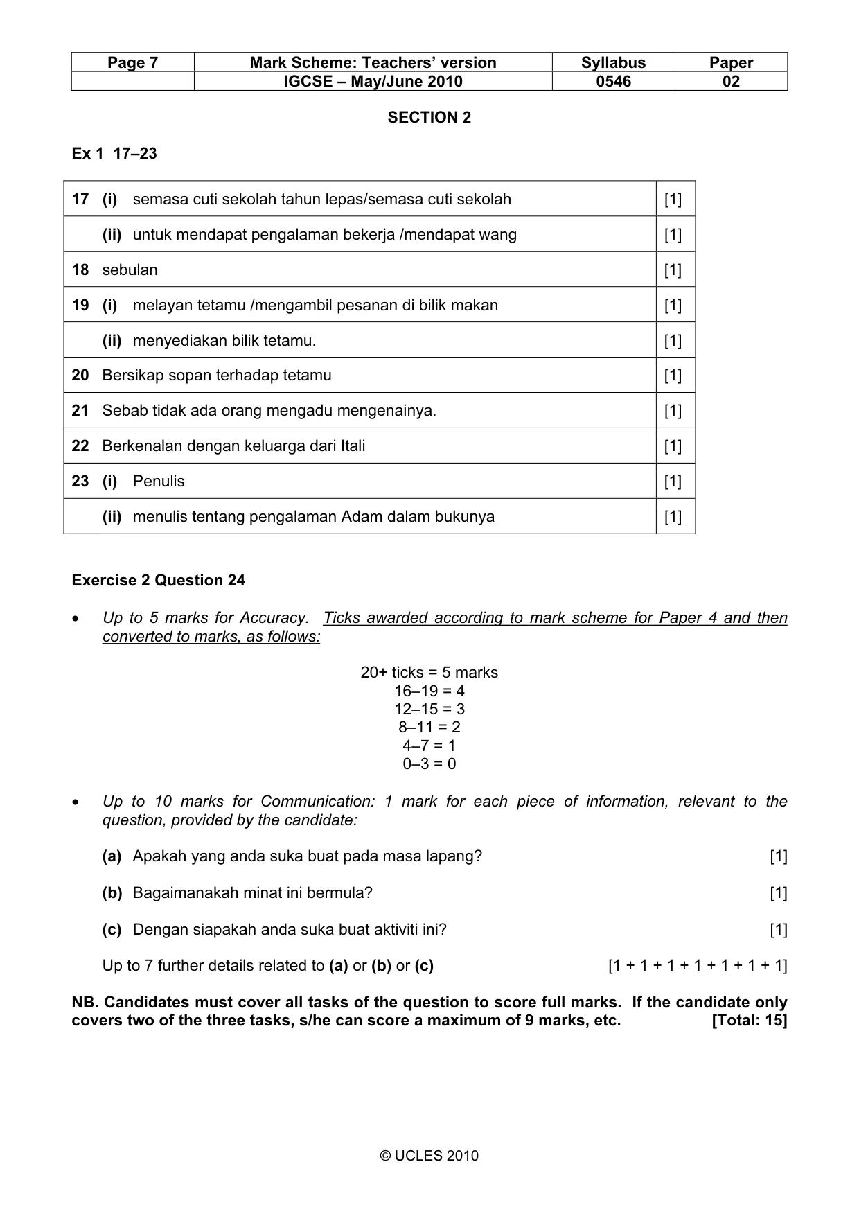 Mark scheme, page 7 of 8