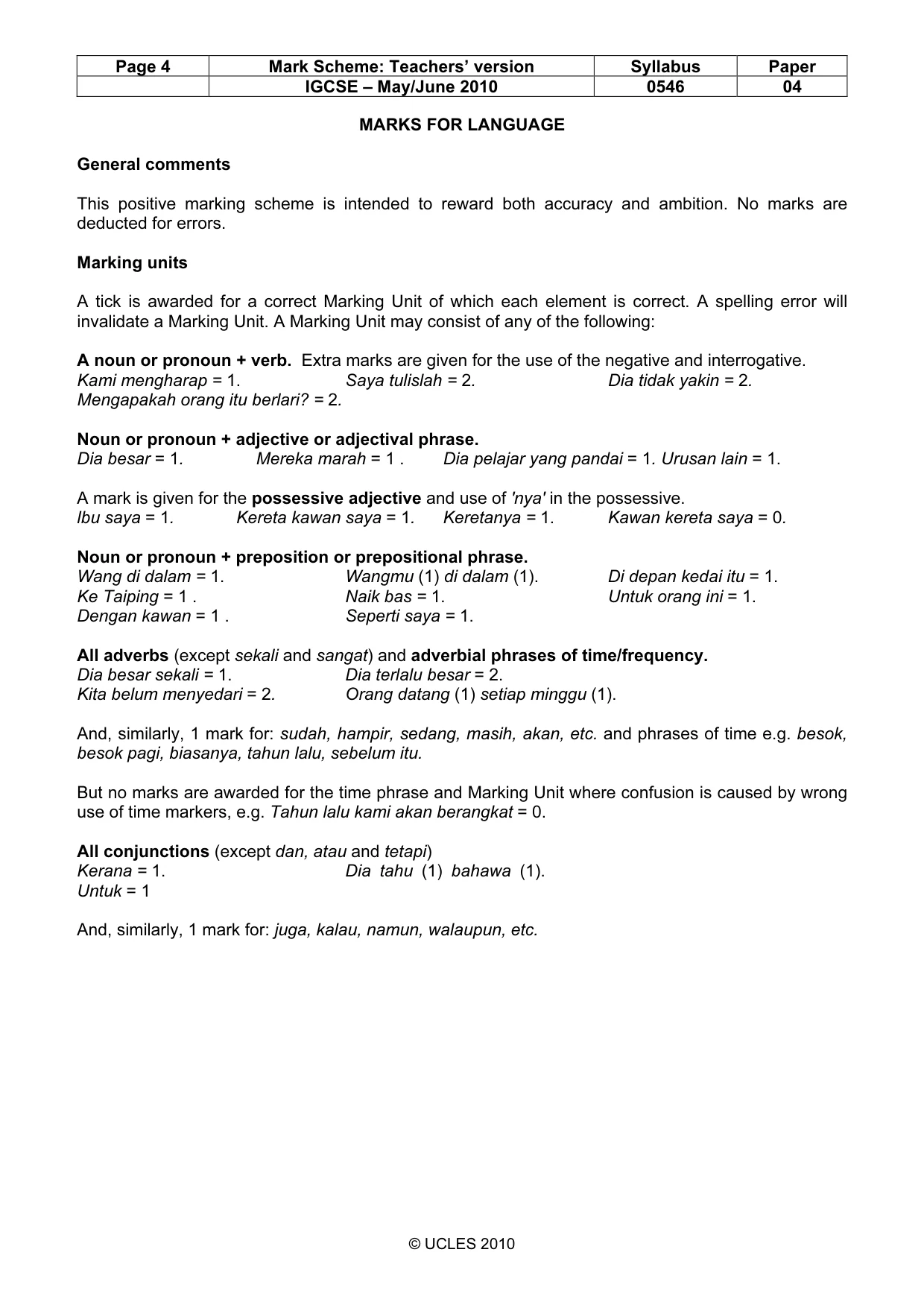 Mark scheme, page 4 of 8
