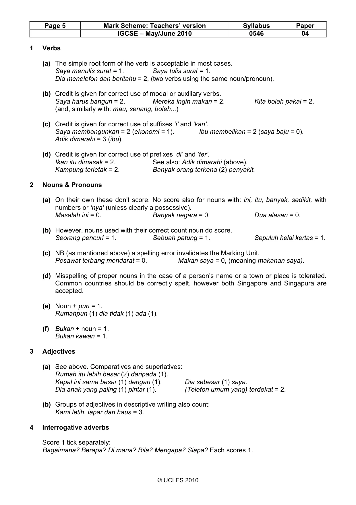 Mark scheme, page 5 of 8