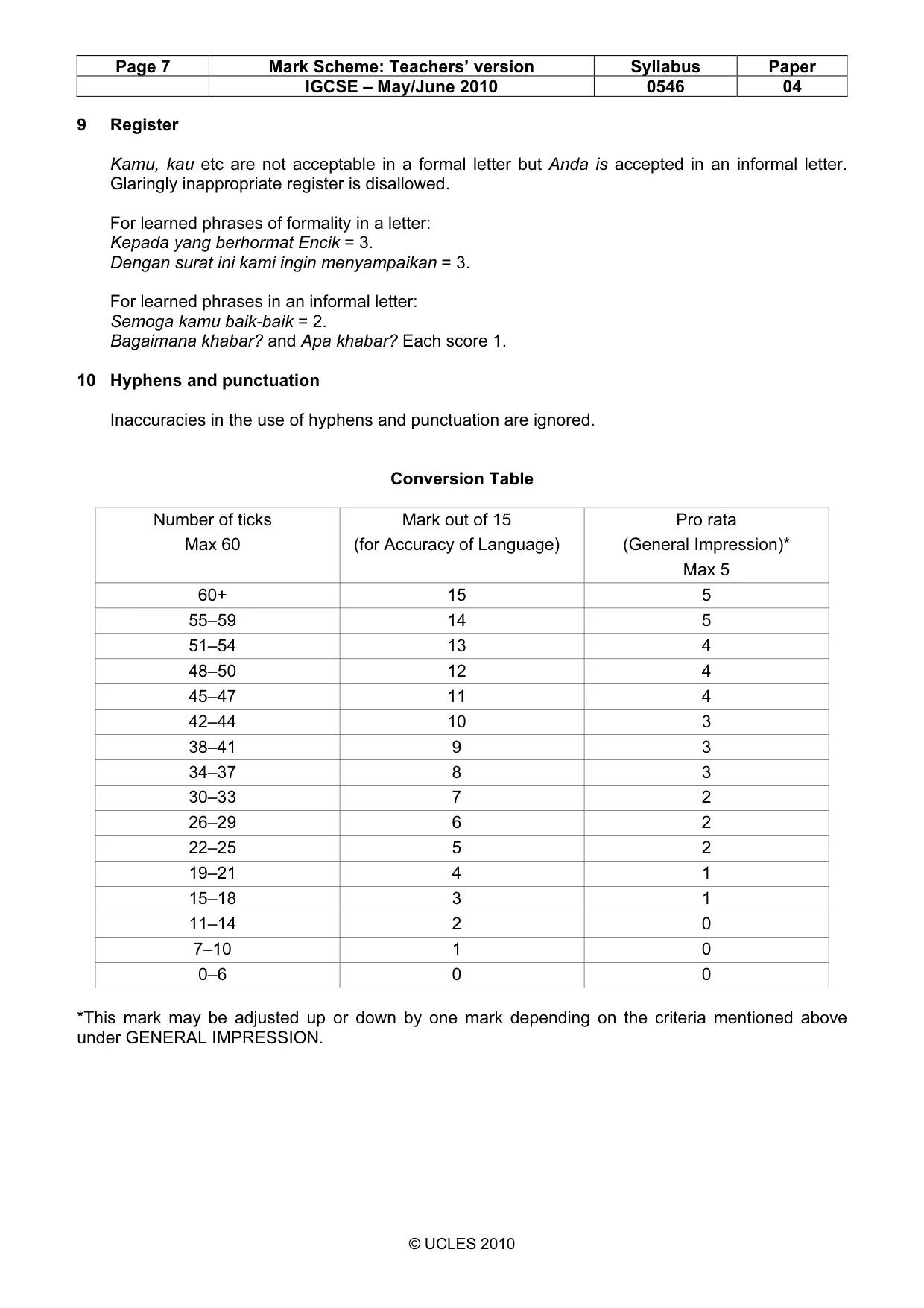 Mark scheme, page 7 of 8
