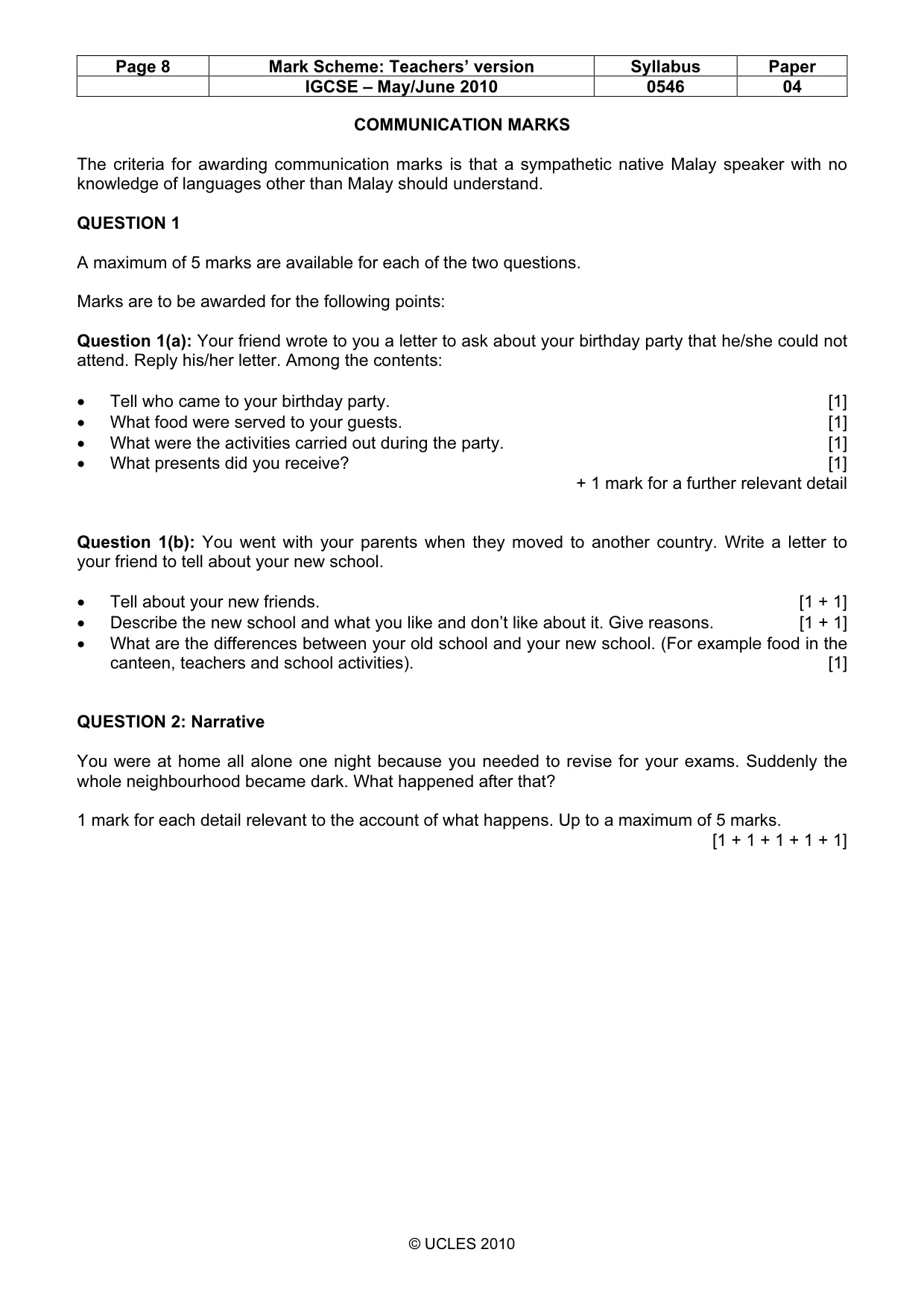 Mark scheme, page 8 of 8