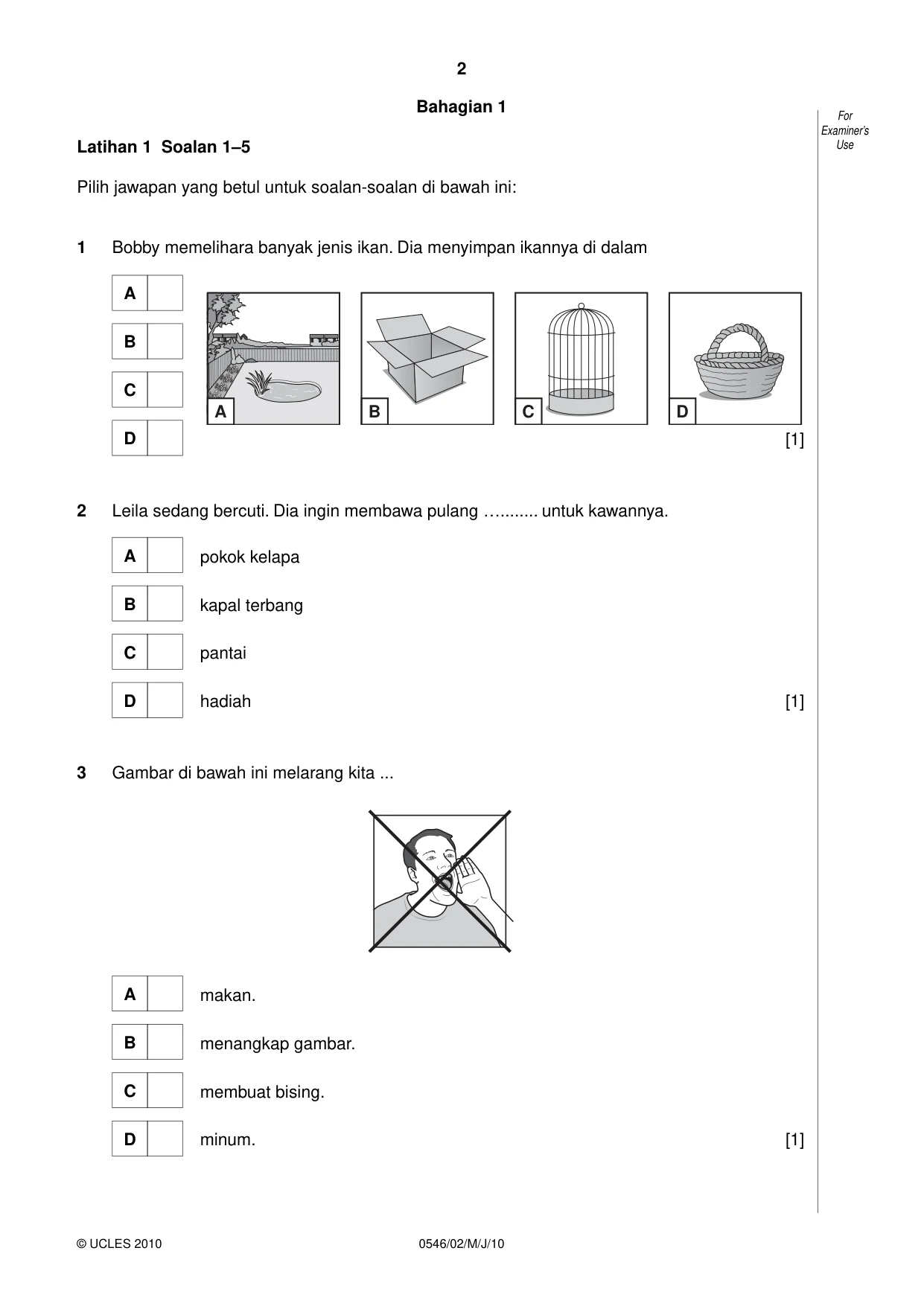 Cambridge IGCSE Malay - Foreign Language 0546 2010 May/June Paper 2 · Variant 1 question paper, page 2 of 16