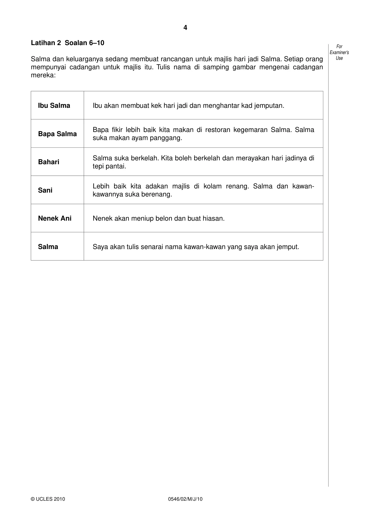 Cambridge IGCSE Malay - Foreign Language 0546 2010 May/June Paper 2 · Variant 1 question paper, page 4 of 16