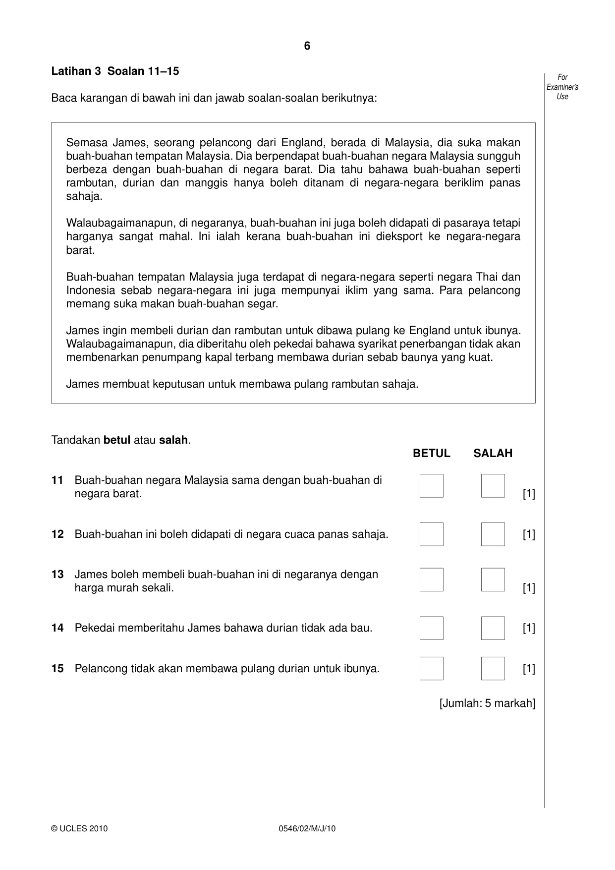 Cambridge IGCSE Malay - Foreign Language 0546 2010 May/June Paper 2 · Variant 1 question paper, page 6 of 16