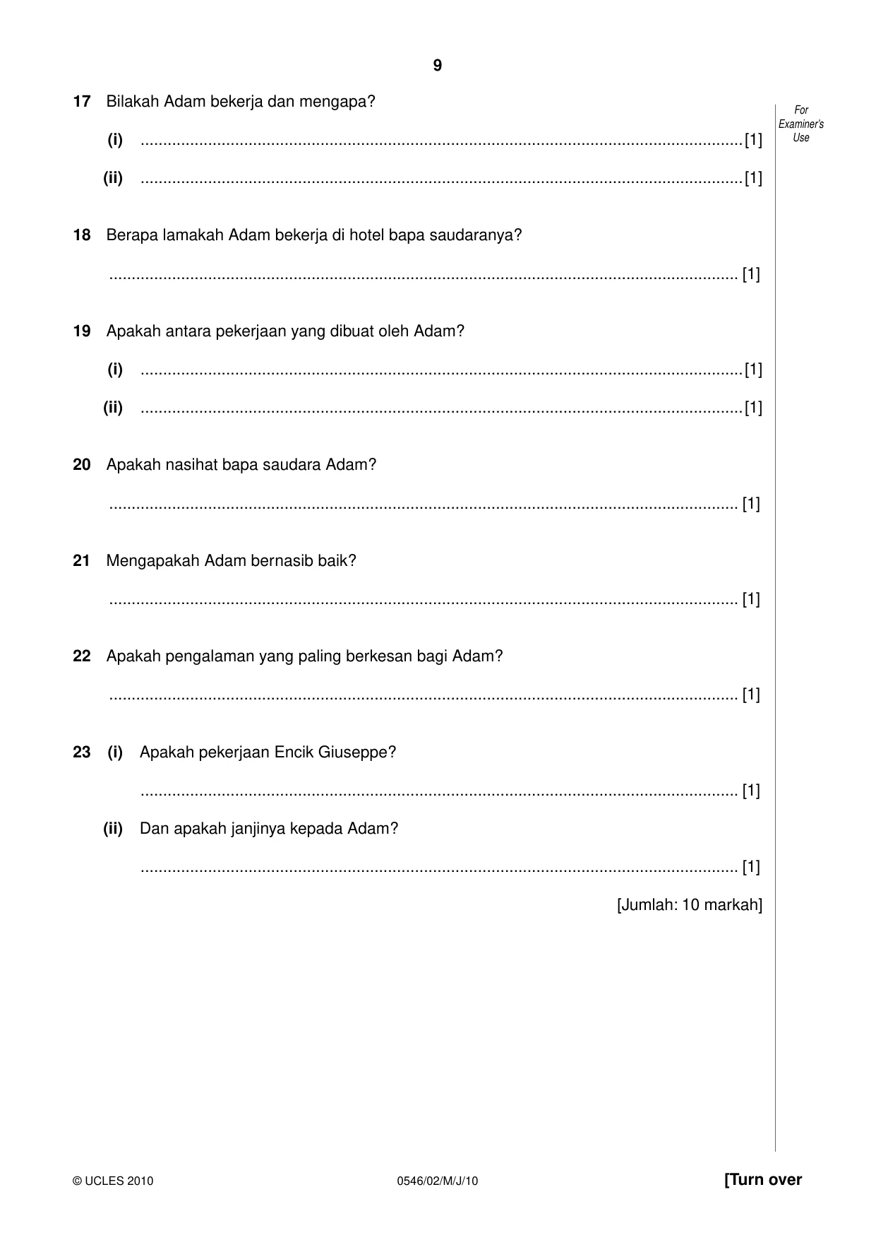 Cambridge IGCSE Malay - Foreign Language 0546 2010 May/June Paper 2 · Variant 1 question paper, page 9 of 16