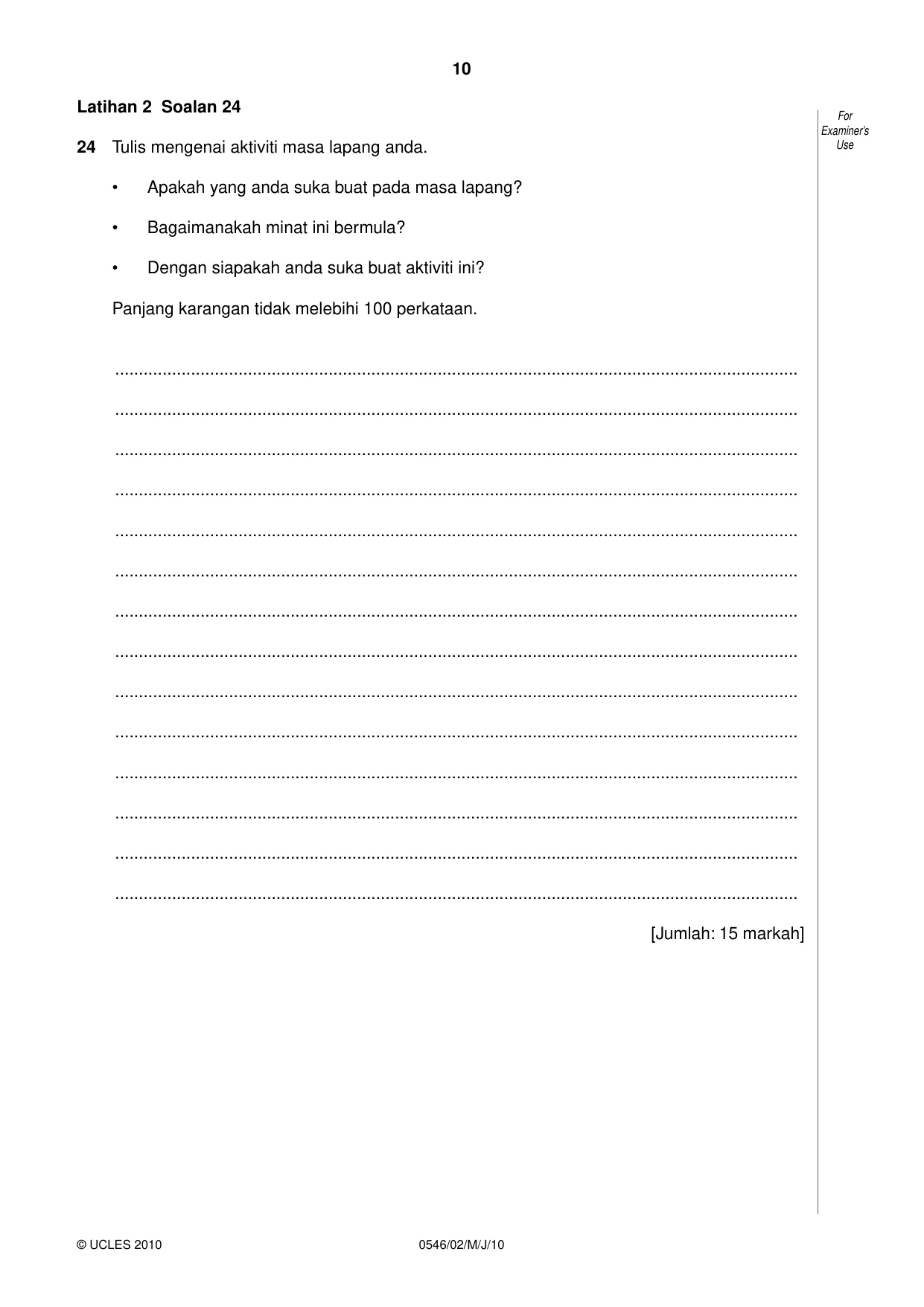 Cambridge IGCSE Malay - Foreign Language 0546 2010 May/June Paper 2 · Variant 1 question paper, page 10 of 16