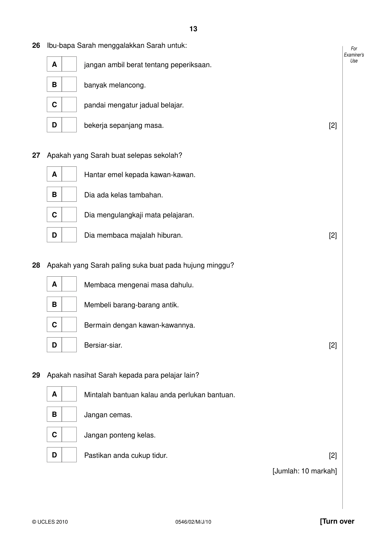 Cambridge IGCSE Malay - Foreign Language 0546 2010 May/June Paper 2 · Variant 1 question paper, page 13 of 16
