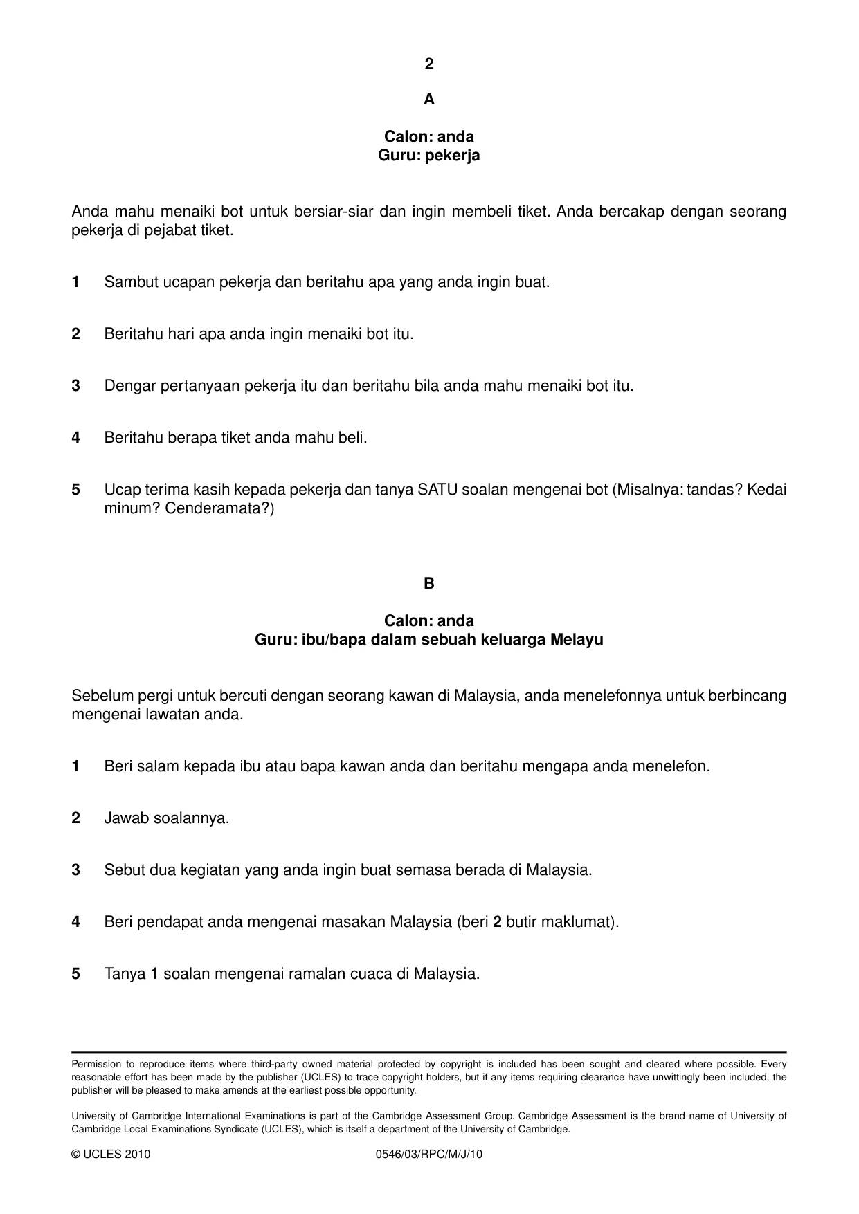 Cambridge IGCSE Malay - Foreign Language 0546 2010 May/June Paper 3 · Variant 1 question paper, page 2 of 18