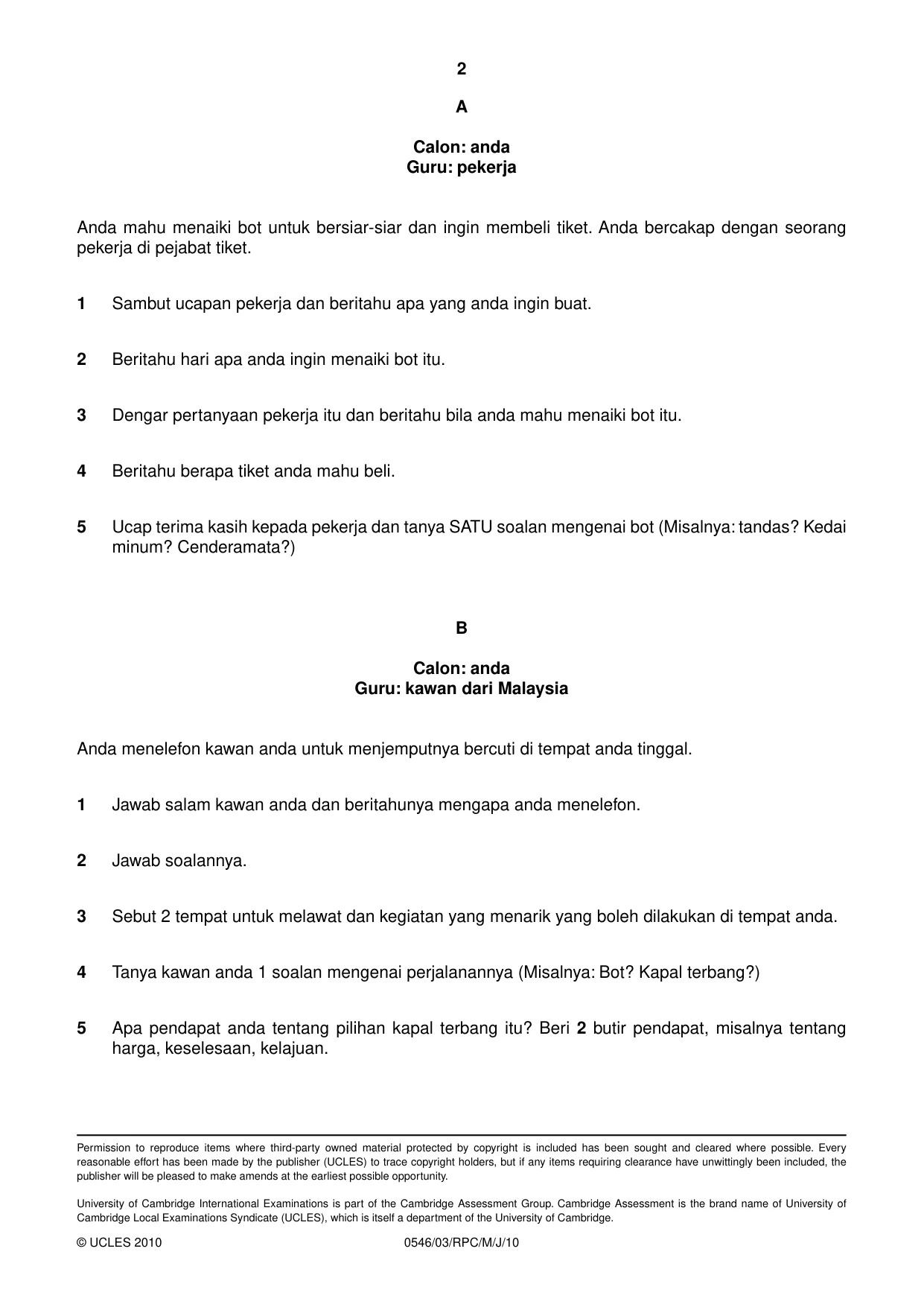 Cambridge IGCSE Malay - Foreign Language 0546 2010 May/June Paper 3 · Variant 1 question paper, page 4 of 18