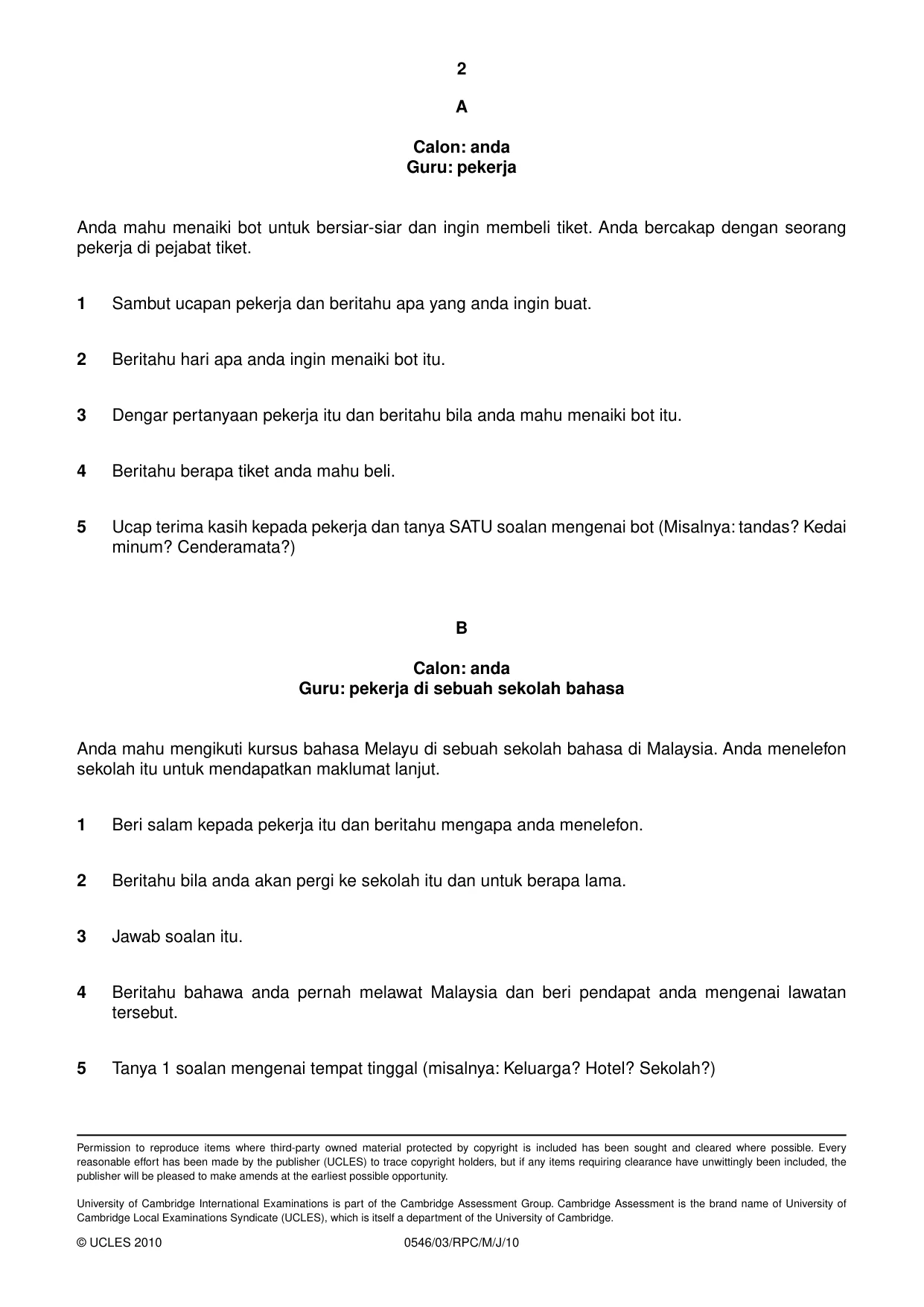 Cambridge IGCSE Malay - Foreign Language 0546 2010 May/June Paper 3 · Variant 1 question paper, page 6 of 18