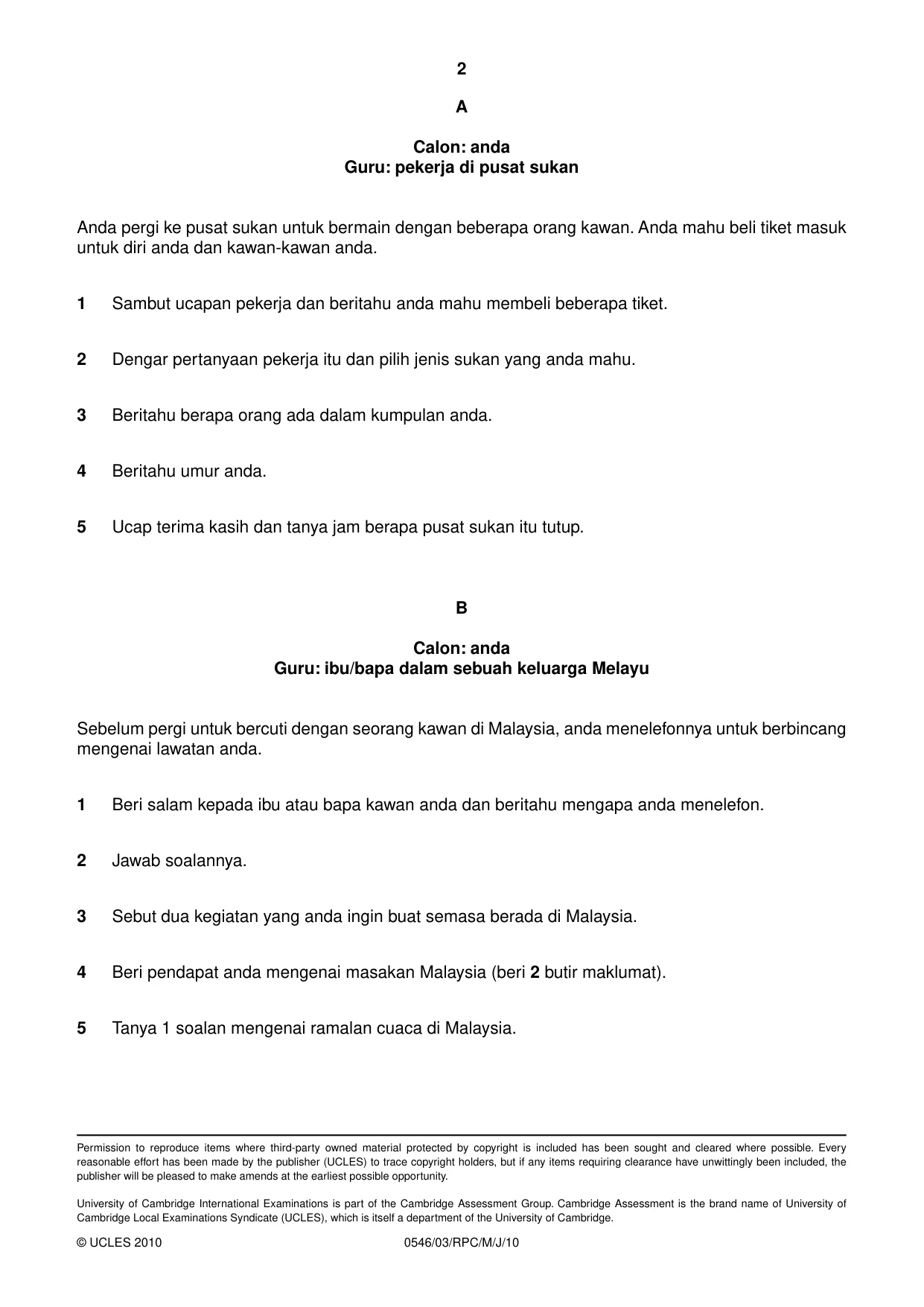 Cambridge IGCSE Malay - Foreign Language 0546 2010 May/June Paper 3 · Variant 1 question paper, page 8 of 18