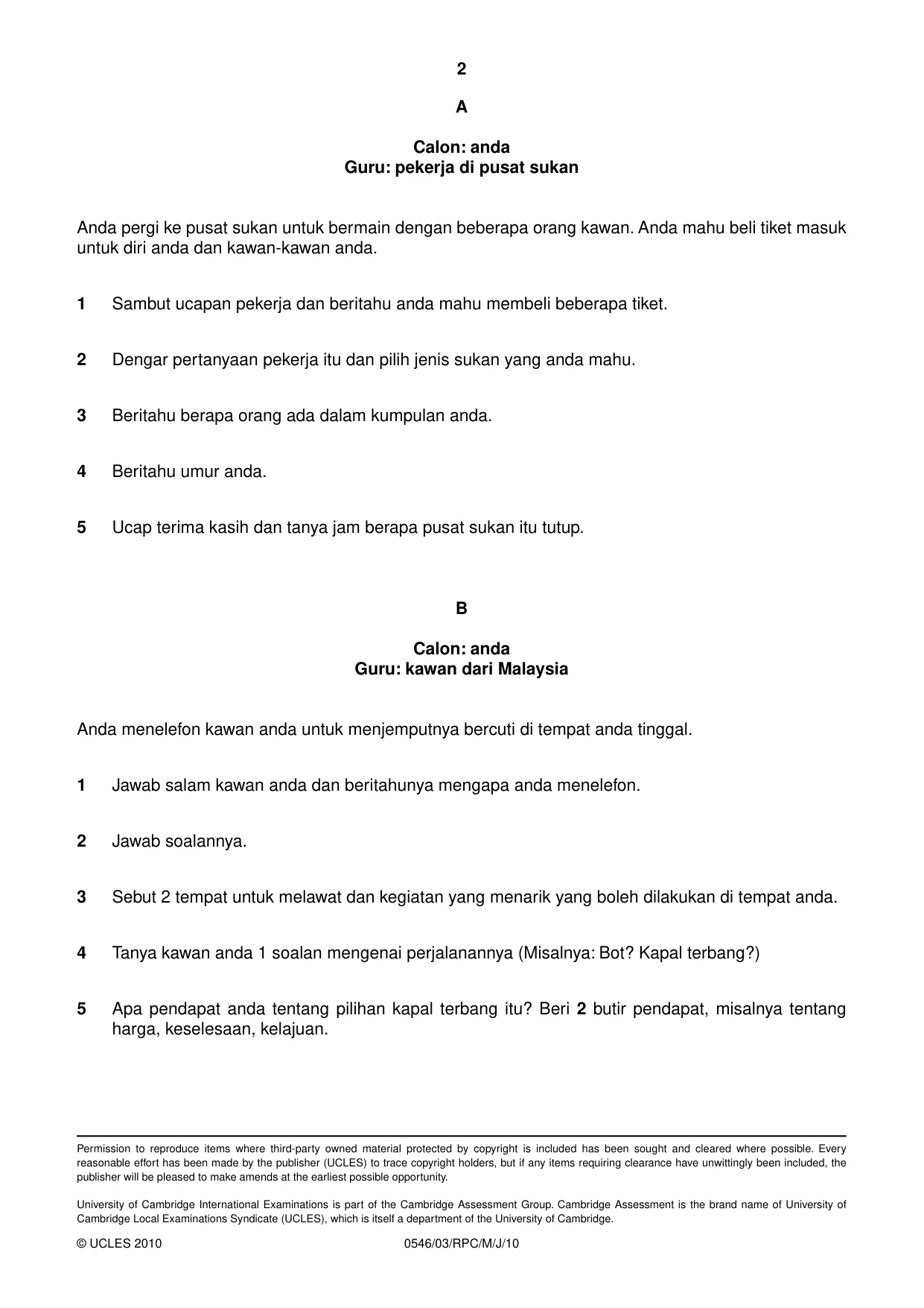 Cambridge IGCSE Malay - Foreign Language 0546 2010 May/June Paper 3 · Variant 1 question paper, page 10 of 18