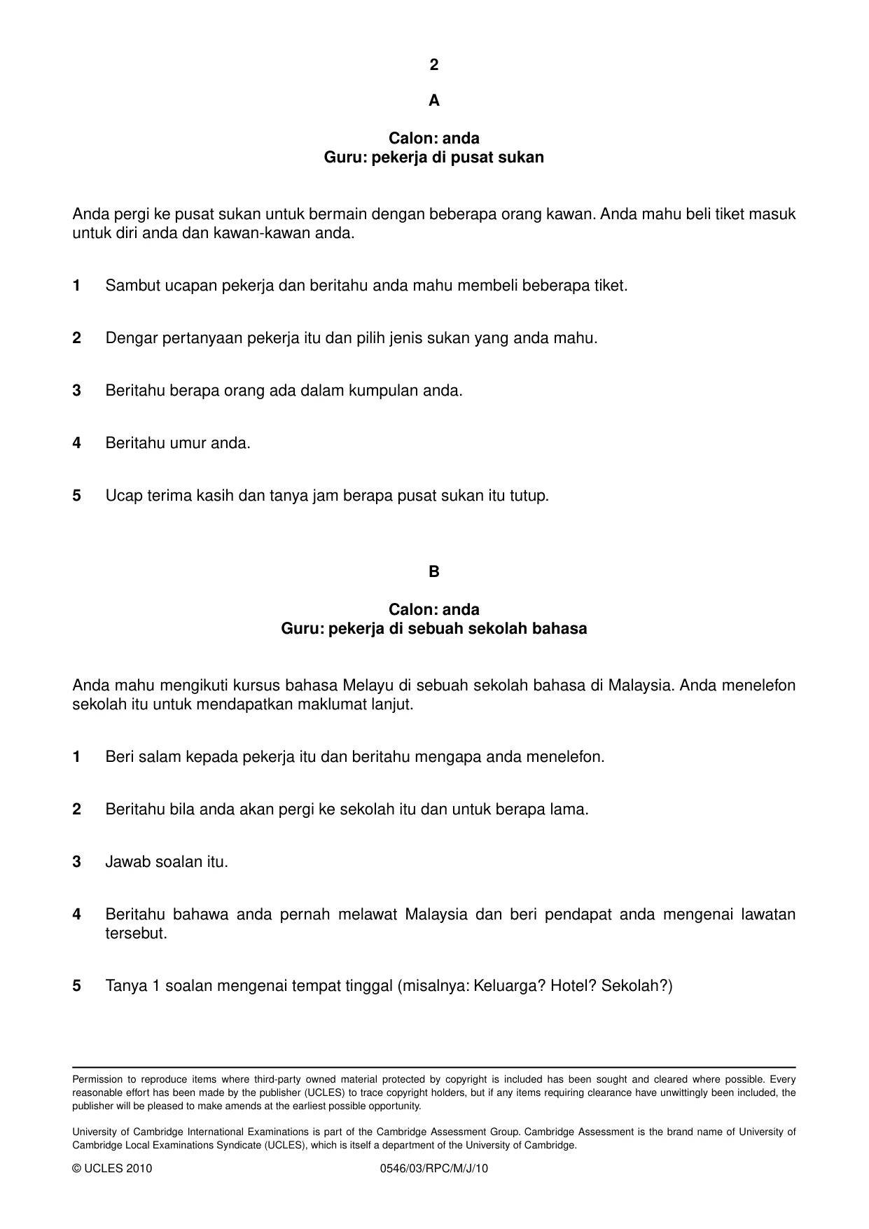 Cambridge IGCSE Malay - Foreign Language 0546 2010 May/June Paper 3 · Variant 1 question paper, page 12 of 18