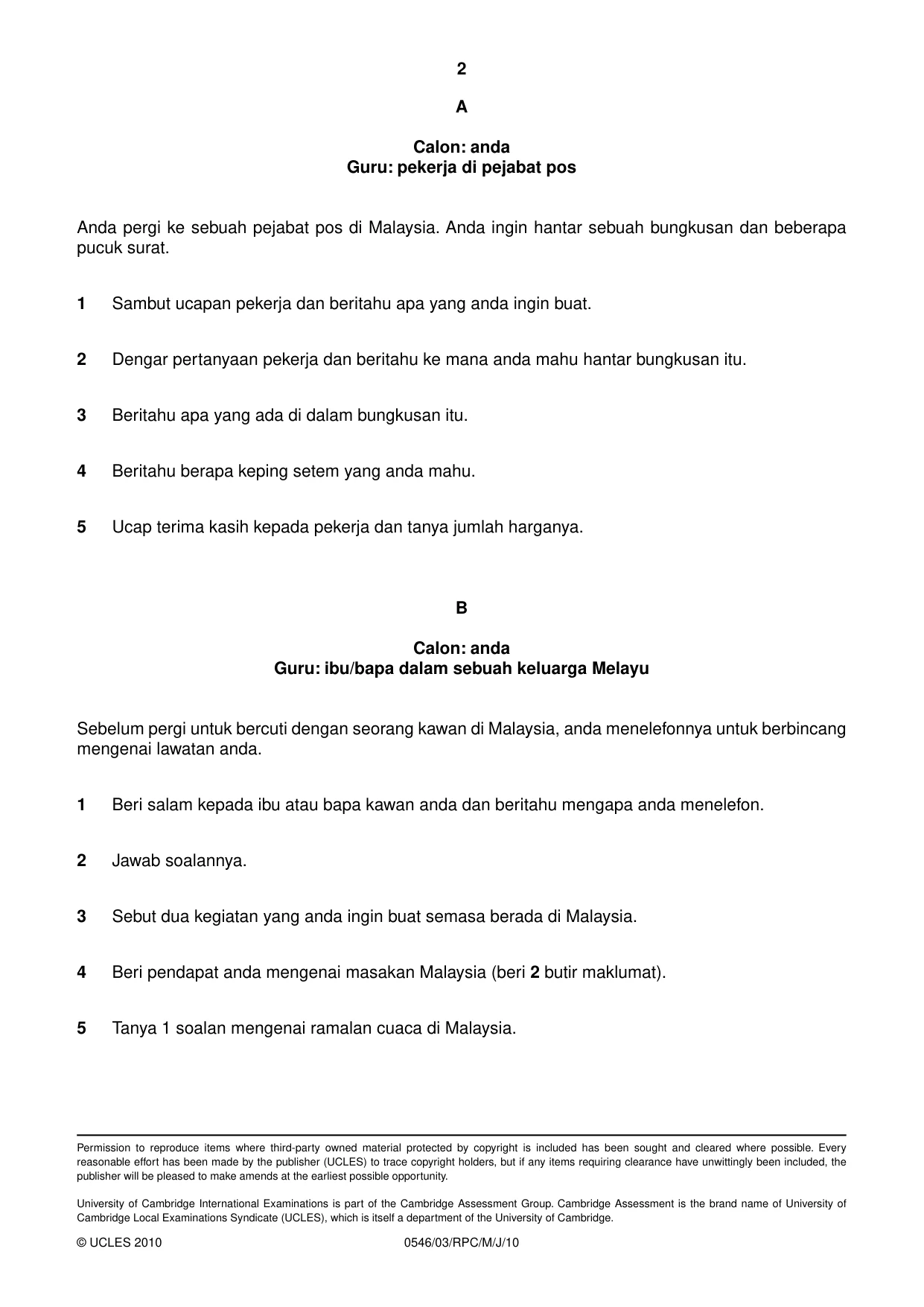 Cambridge IGCSE Malay - Foreign Language 0546 2010 May/June Paper 3 · Variant 1 question paper, page 14 of 18