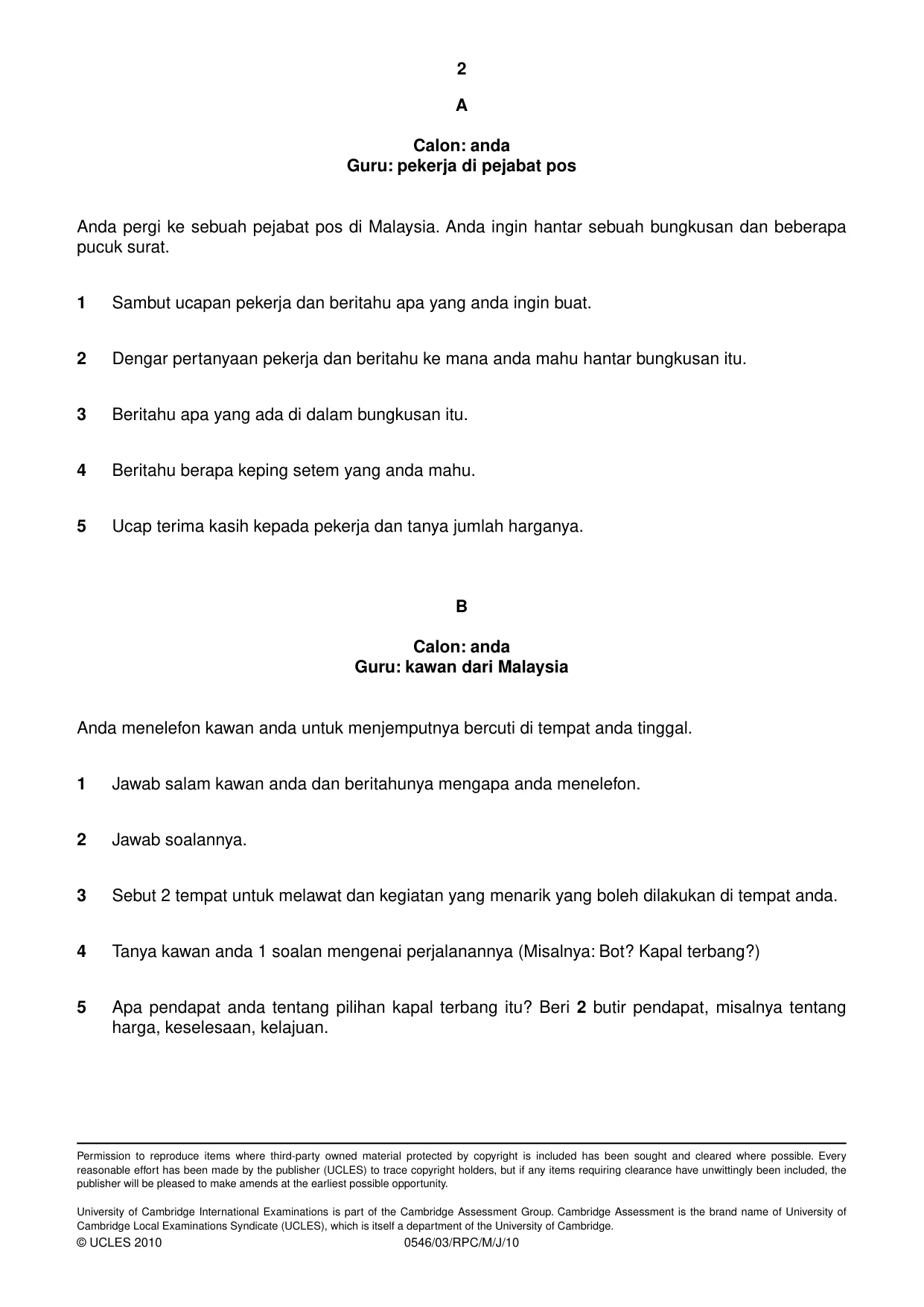 Cambridge IGCSE Malay - Foreign Language 0546 2010 May/June Paper 3 · Variant 1 question paper, page 16 of 18