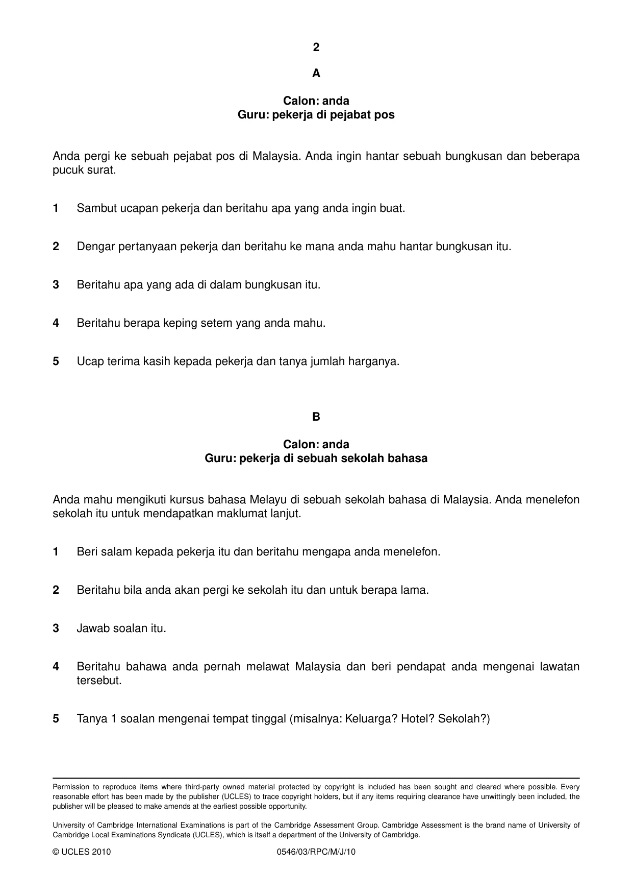 Cambridge IGCSE Malay - Foreign Language 0546 2010 May/June Paper 3 · Variant 1 question paper, page 18 of 18