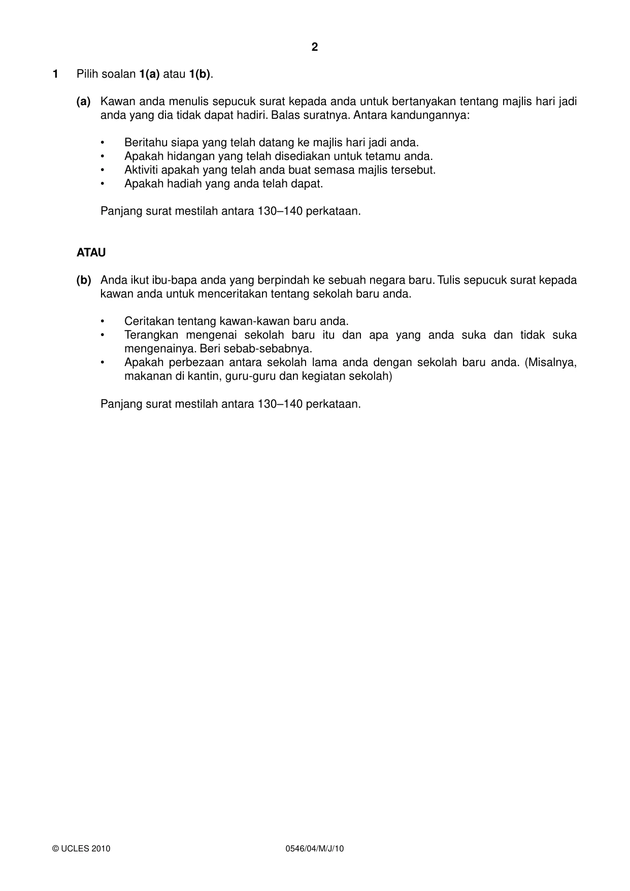Cambridge IGCSE Malay - Foreign Language 0546 2010 May/June Paper 4 · Variant 1 question paper, page 2 of 4