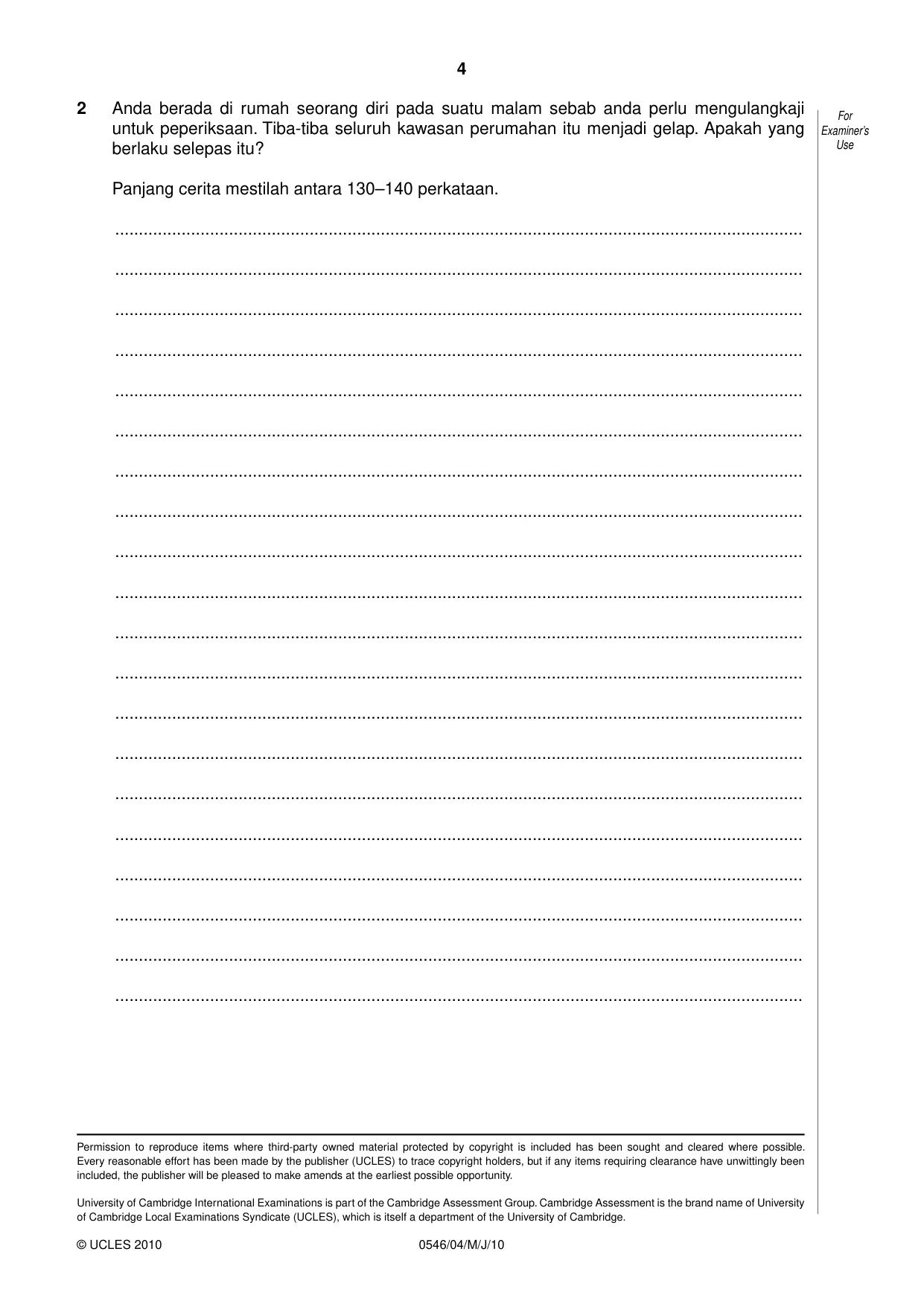Cambridge IGCSE Malay - Foreign Language 0546 2010 May/June Paper 4 · Variant 1 question paper, page 4 of 4