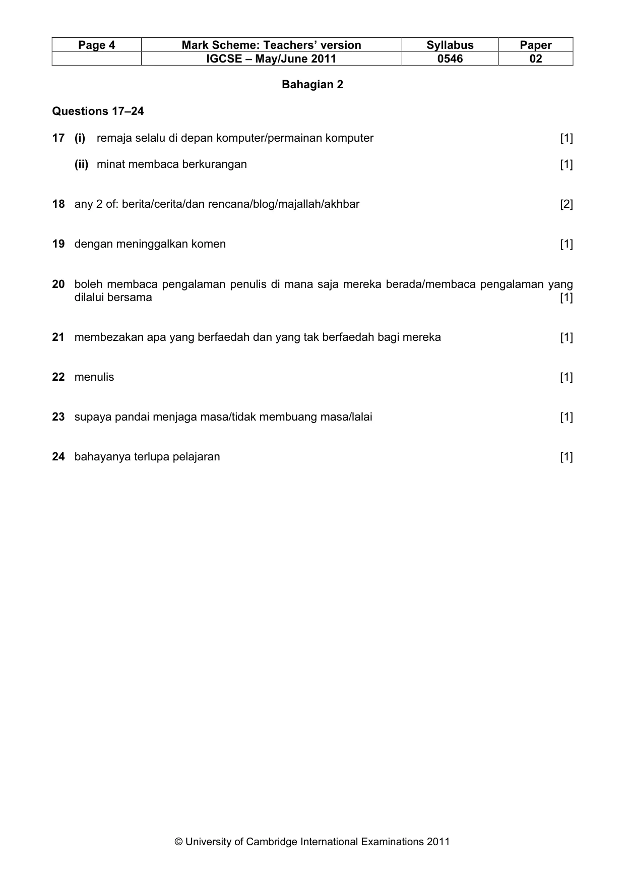 Mark scheme, page 4 of 10