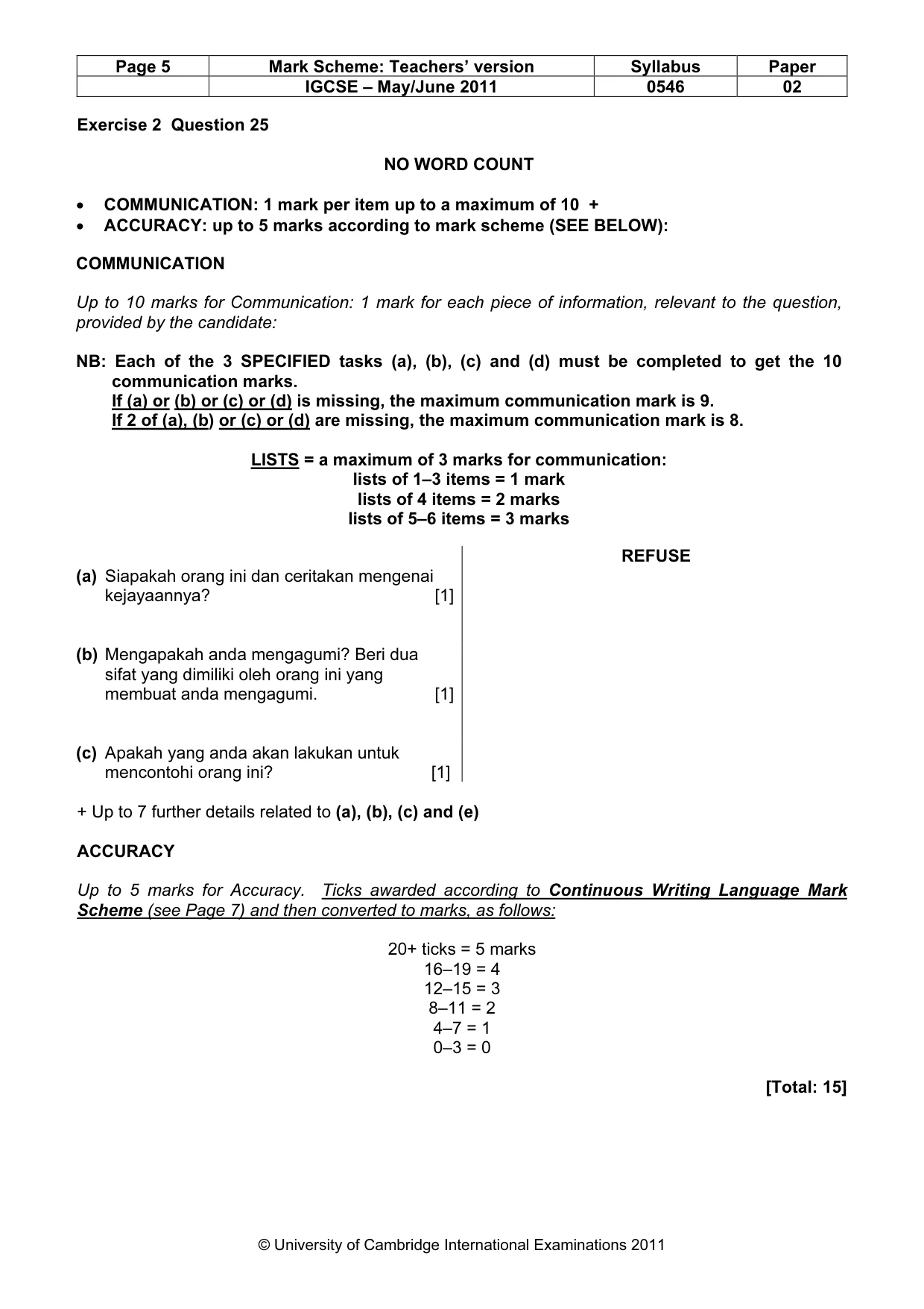 Mark scheme, page 5 of 10