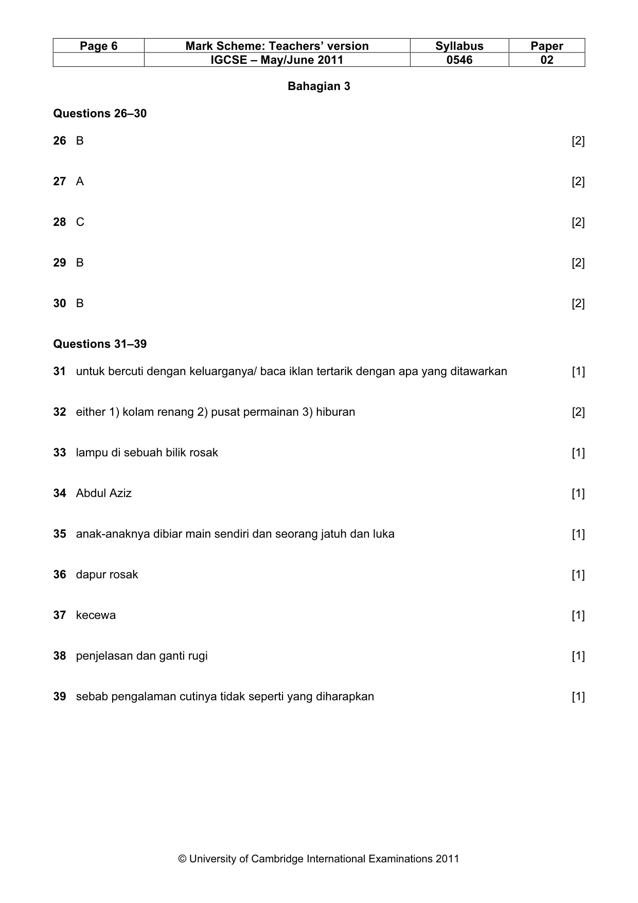 Mark scheme, page 6 of 10