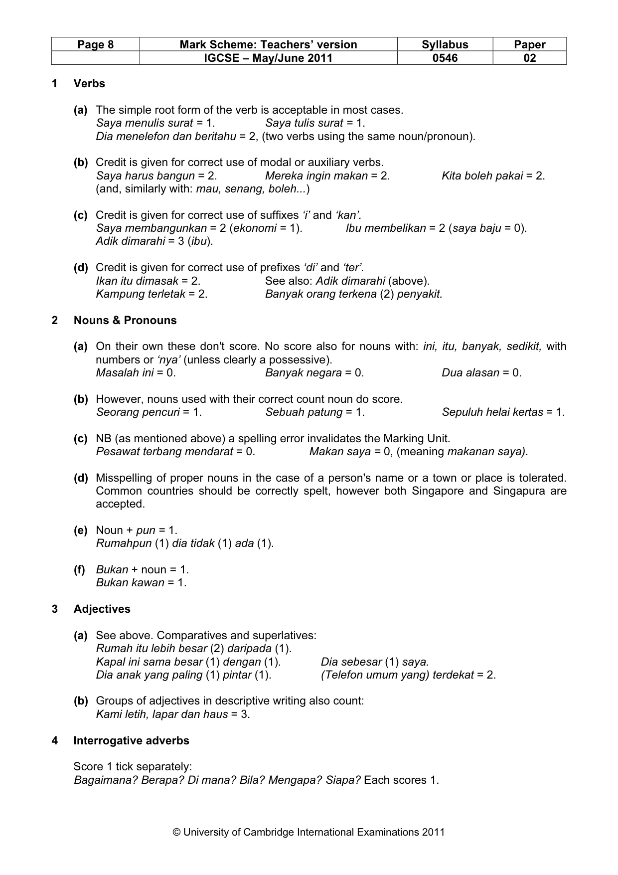 Mark scheme, page 8 of 10