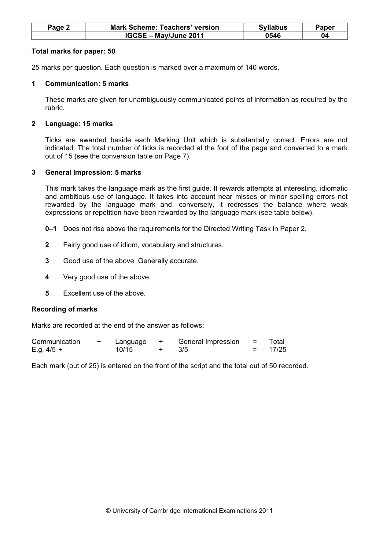 Mark scheme, page 2 of 8