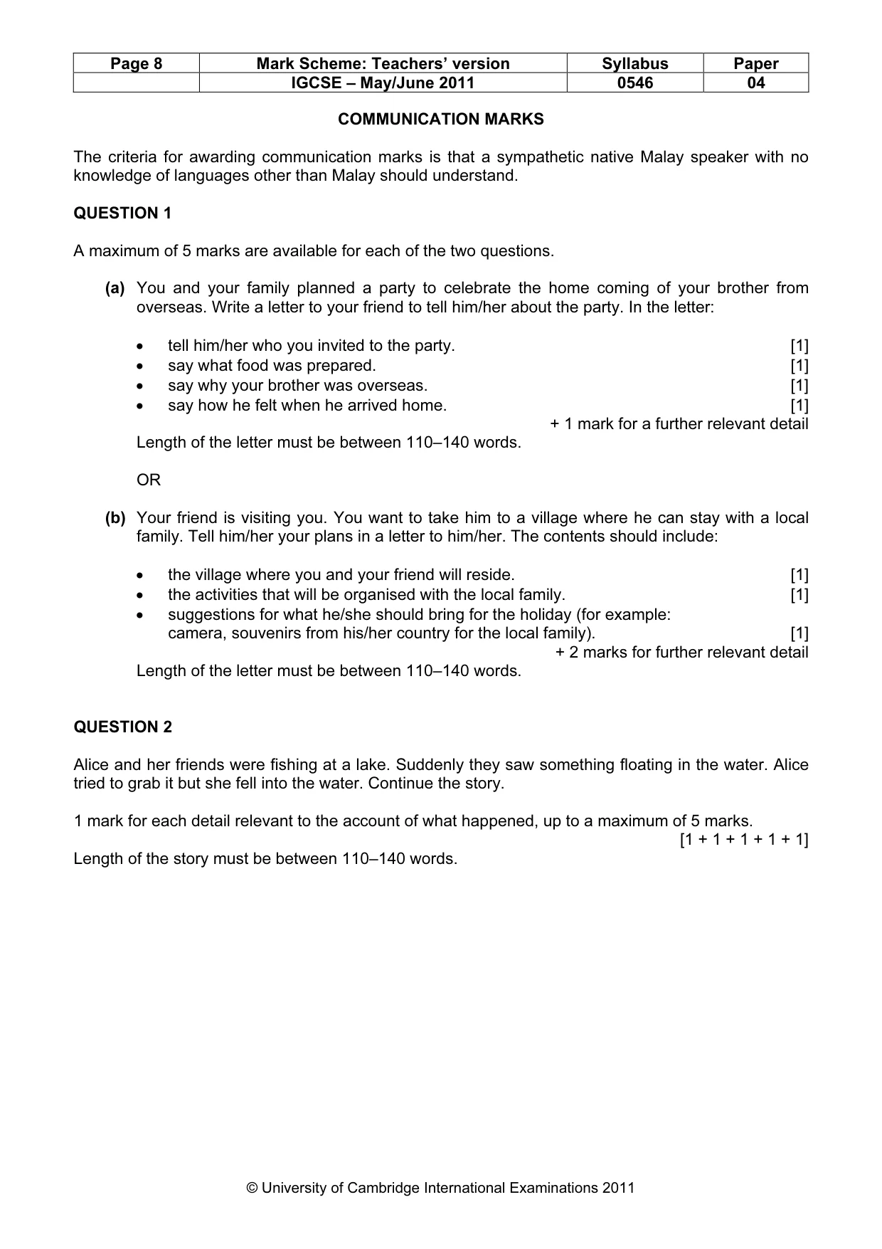 Mark scheme, page 8 of 8