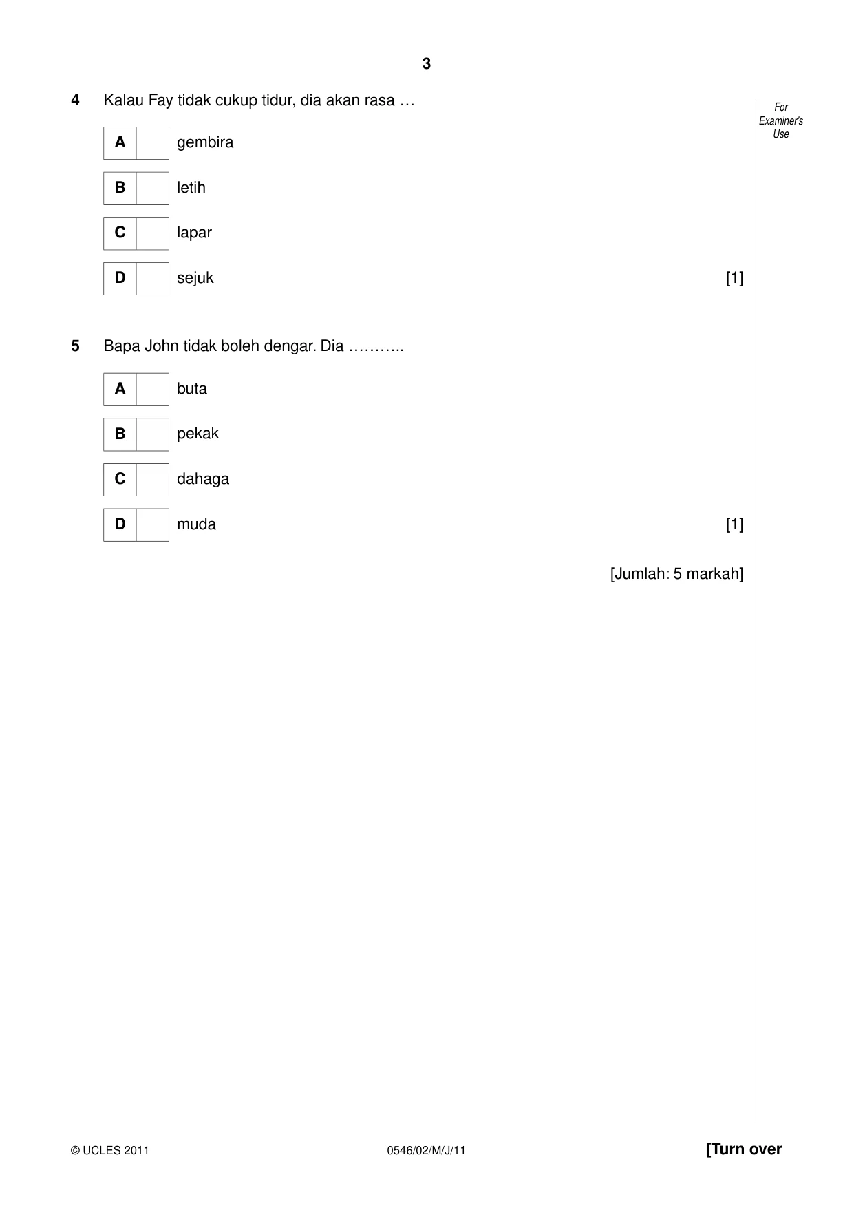 Cambridge IGCSE Malay - Foreign Language 0546 2011 May/June Paper 2 · Variant 1 question paper, page 3 of 16