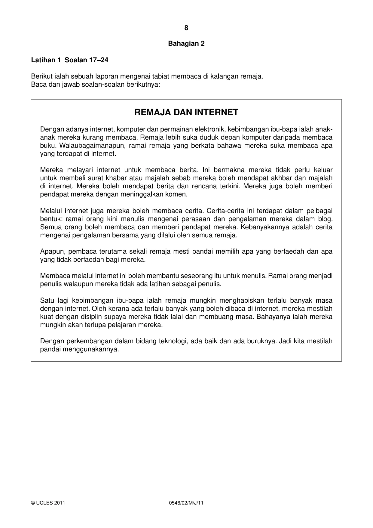Cambridge IGCSE Malay - Foreign Language 0546 2011 May/June Paper 2 · Variant 1 question paper, page 8 of 16