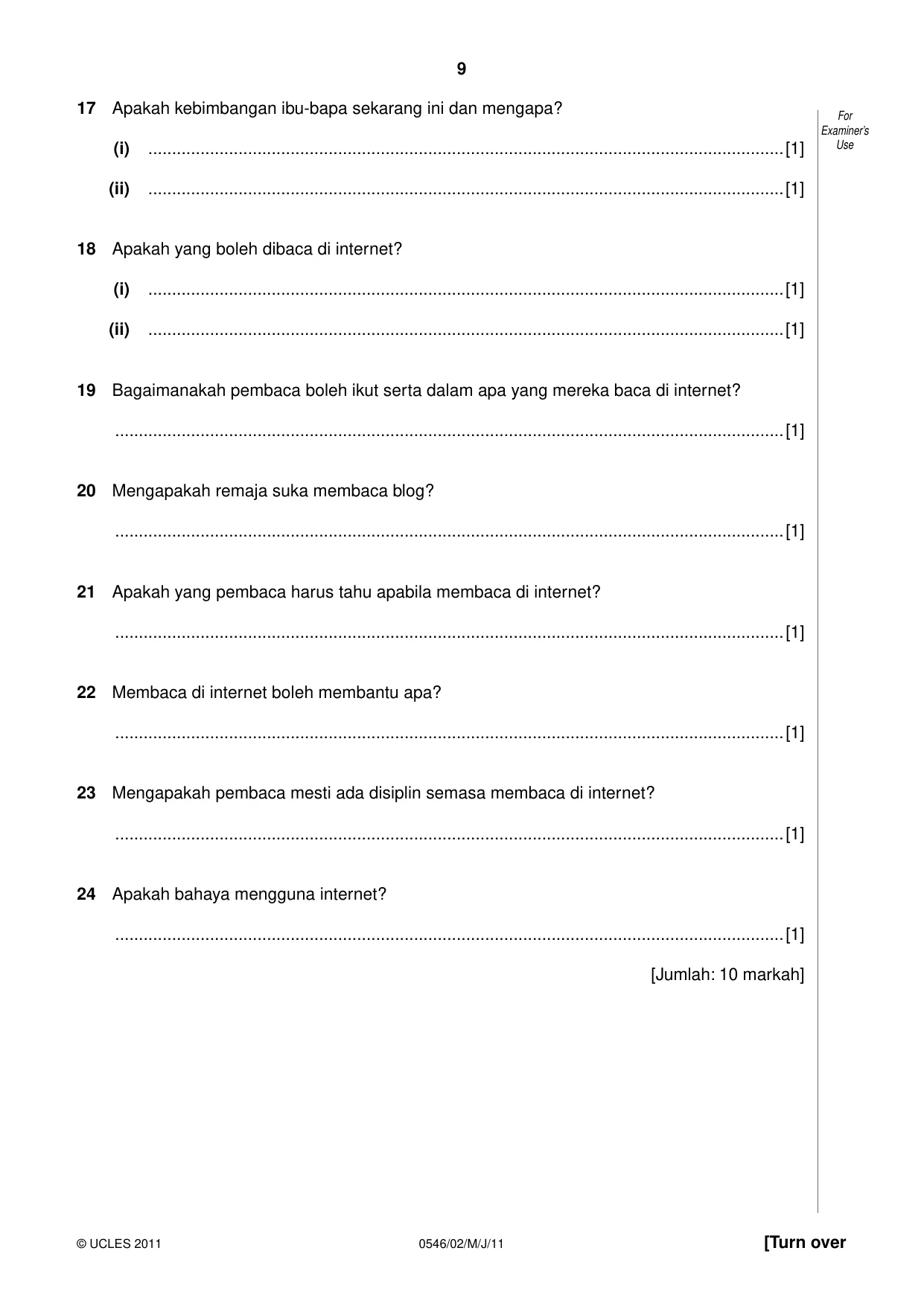 Cambridge IGCSE Malay - Foreign Language 0546 2011 May/June Paper 2 · Variant 1 question paper, page 9 of 16