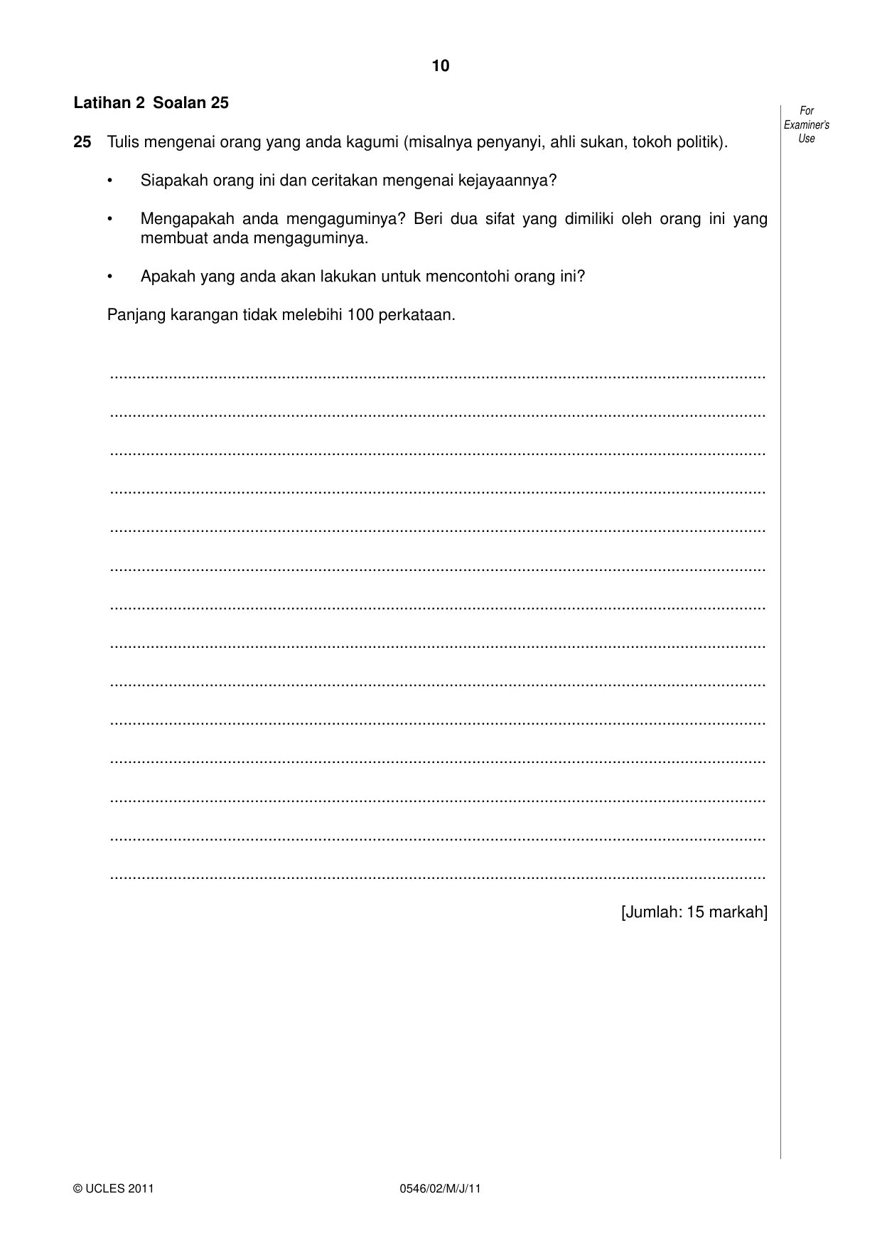Cambridge IGCSE Malay - Foreign Language 0546 2011 May/June Paper 2 · Variant 1 question paper, page 10 of 16