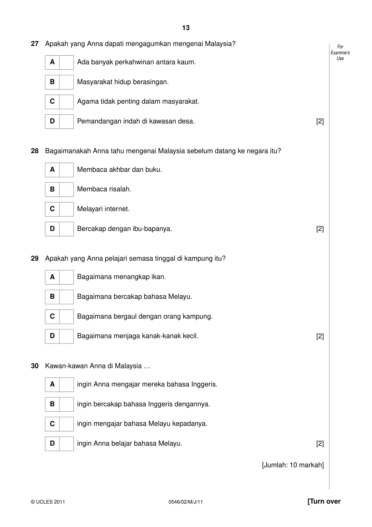 Cambridge IGCSE Malay - Foreign Language 0546 2011 May/June Paper 2 · Variant 1 question paper, page 13 of 16