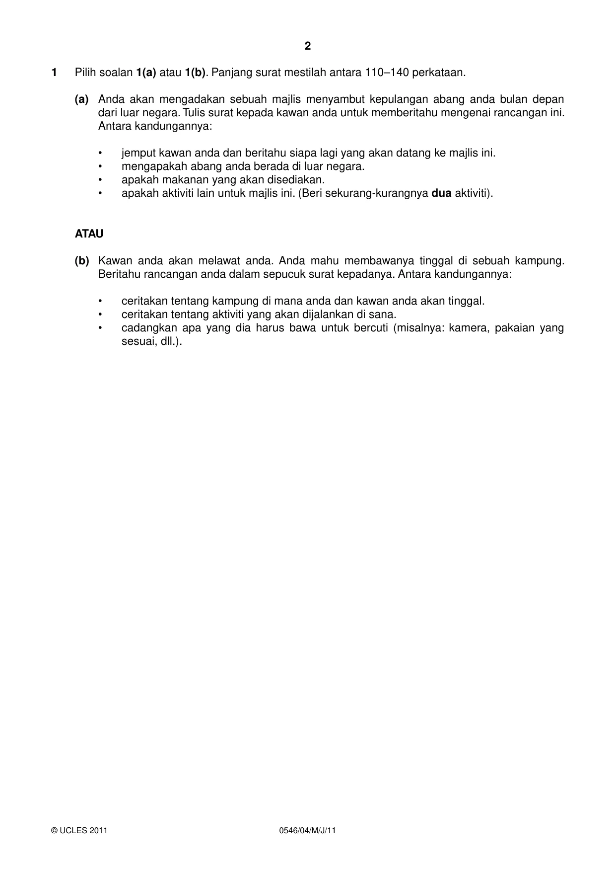 Cambridge IGCSE Malay - Foreign Language 0546 2011 May/June Paper 4 · Variant 1 question paper, page 2 of 4