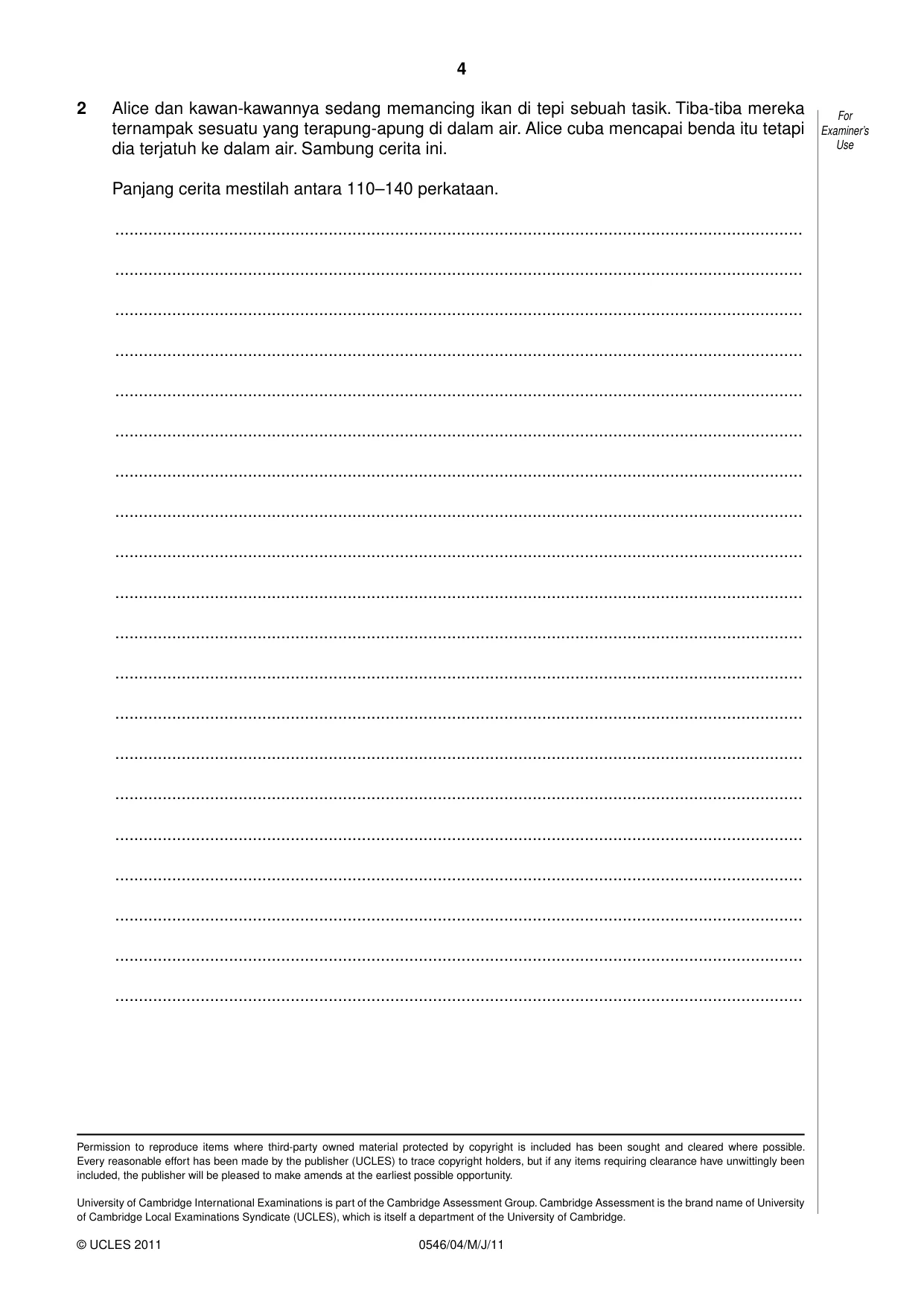 Cambridge IGCSE Malay - Foreign Language 0546 2011 May/June Paper 4 · Variant 1 question paper, page 4 of 4