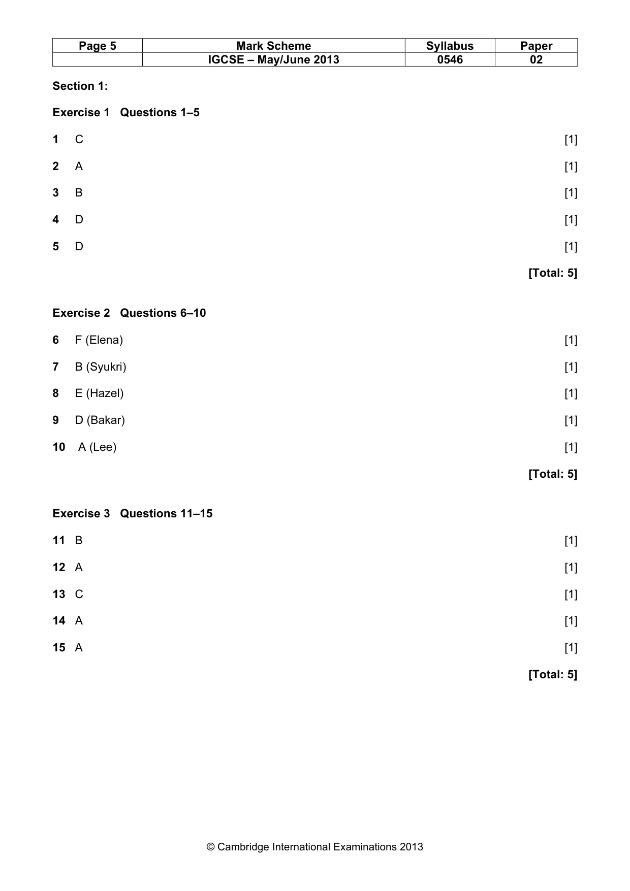 Mark scheme, page 5 of 10
