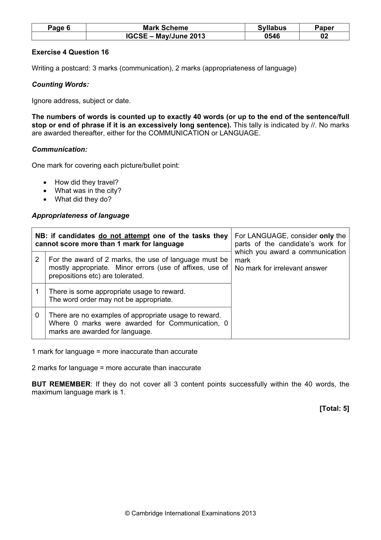Mark scheme, page 6 of 10