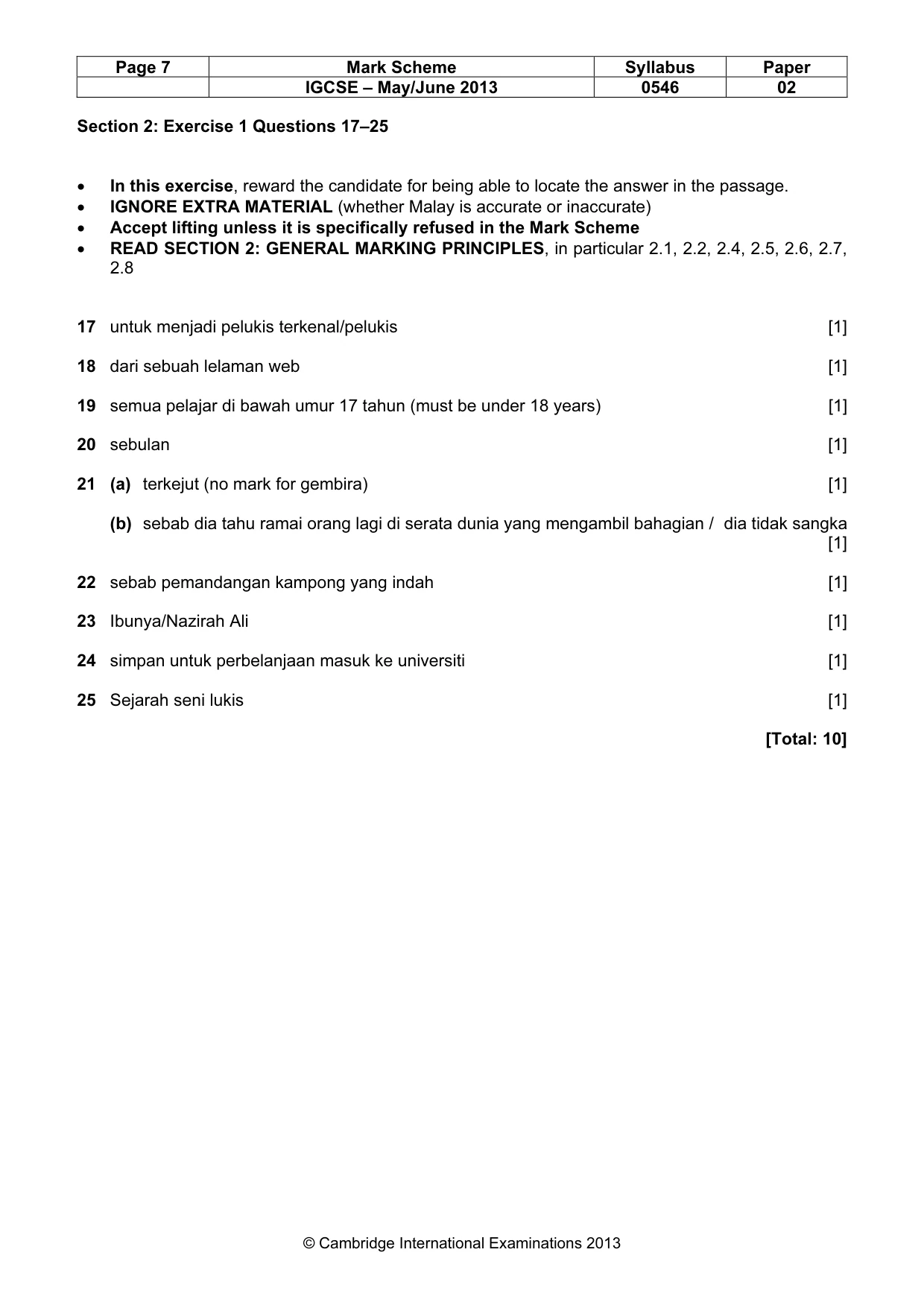 Mark scheme, page 7 of 10