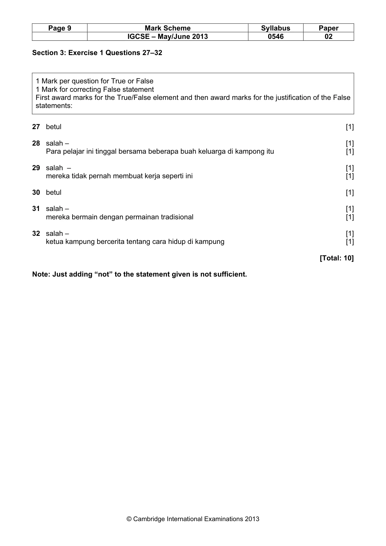Mark scheme, page 9 of 10