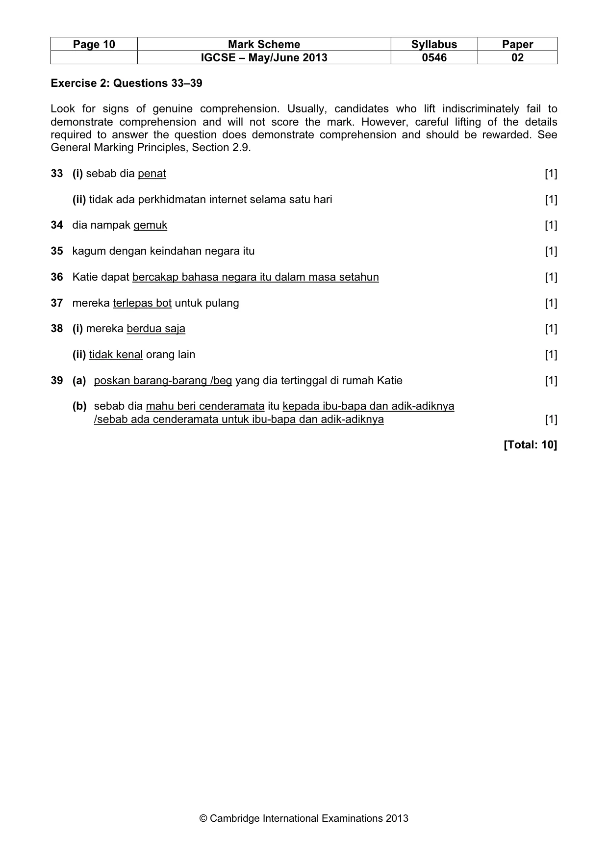 Mark scheme, page 10 of 10