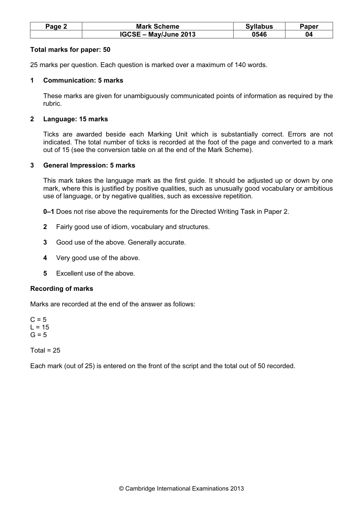 Mark scheme, page 2 of 9