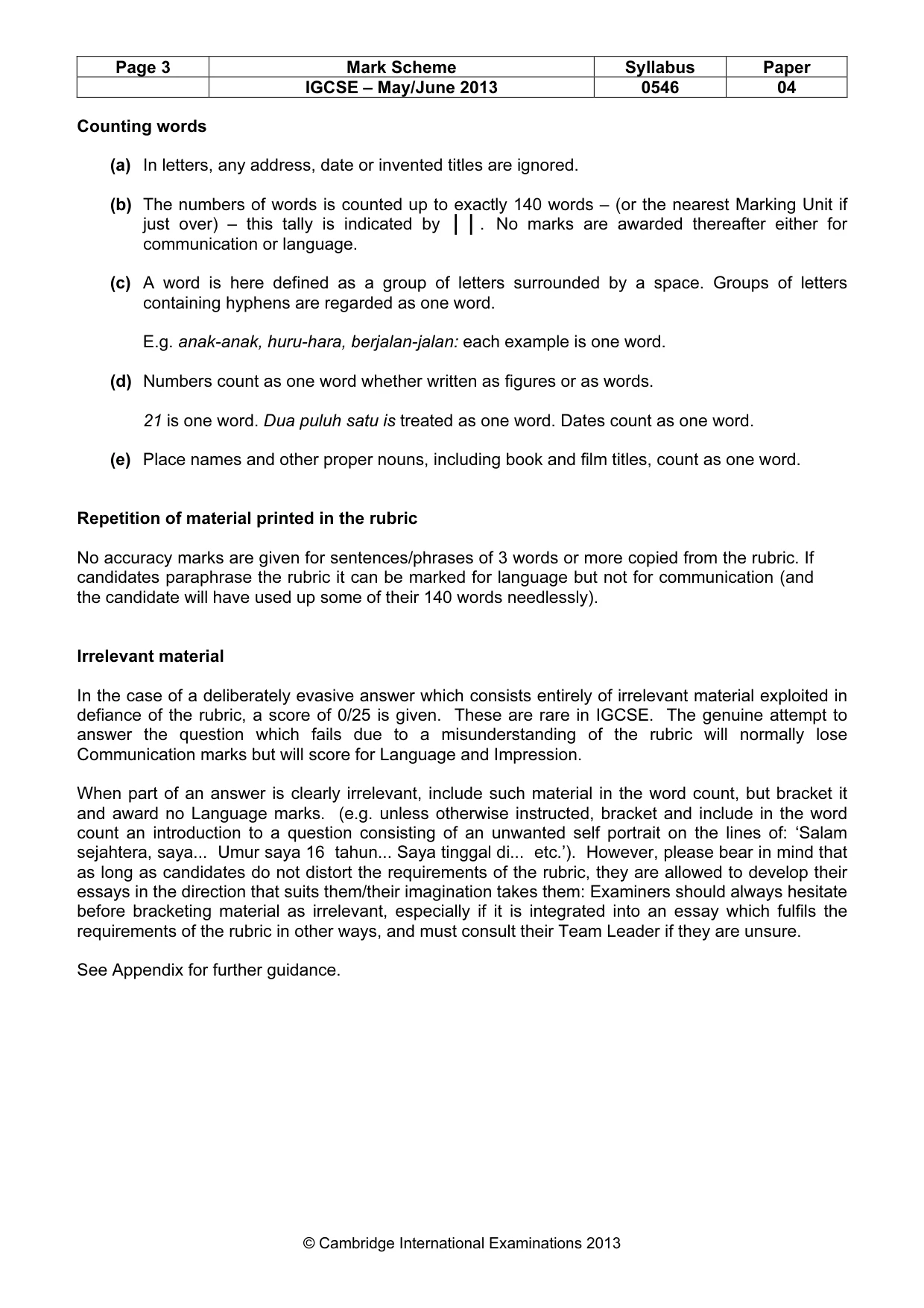 Mark scheme, page 3 of 9